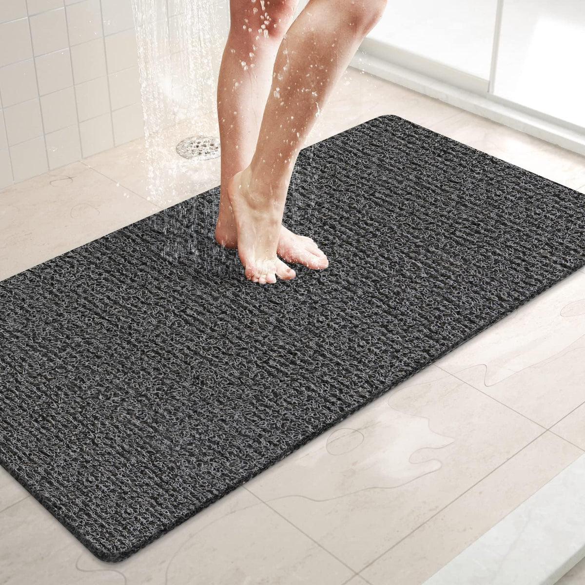 LuxStep Shower Mat Bathtub Mat,24x16 inch, Non-Slip Bath Mat with Drain, Quick Drying PVC Loofah Bathmat for Tub,Shower,Bathroom (Phthalate Free,Grey) | 24x16 inch PVC Loofah Bathmat for Tub,Shower,Bathroom (Phthalate Free,Grey)