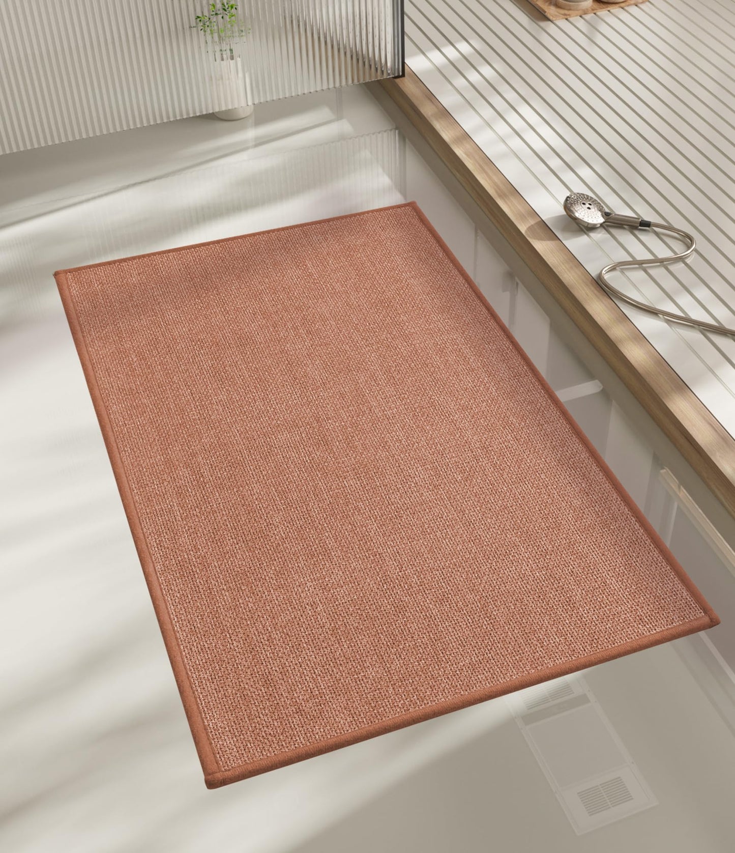 chakme Bathroom Rugs Mat 24x17, Ultra Thin Non Slip Bath Mat Small Quick Dry Absorbent Bath Mat for Bathroom Floor, (Dark Beige, 24"x17")