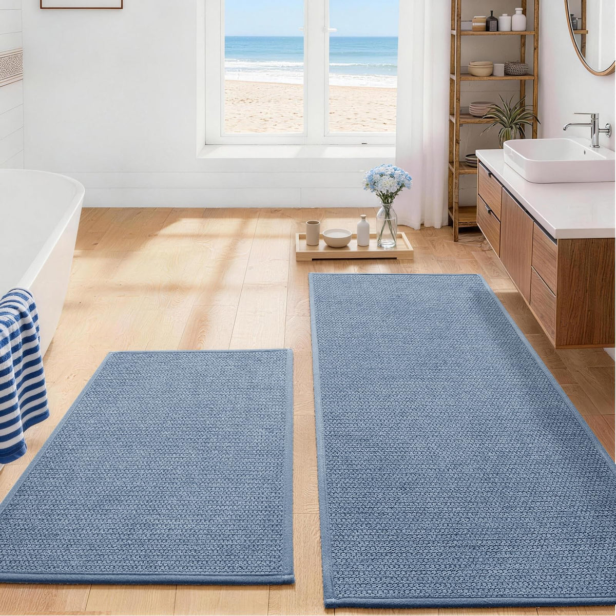 YIHOUSE Gray Bathroom Rugs Sets 3 Piece, Quick Dry Thin Bath Mat with Toilet Rug, Non Slip Absorbent Machine Washable, Bath Runner Rugs for Bathtub Sink Home Decor