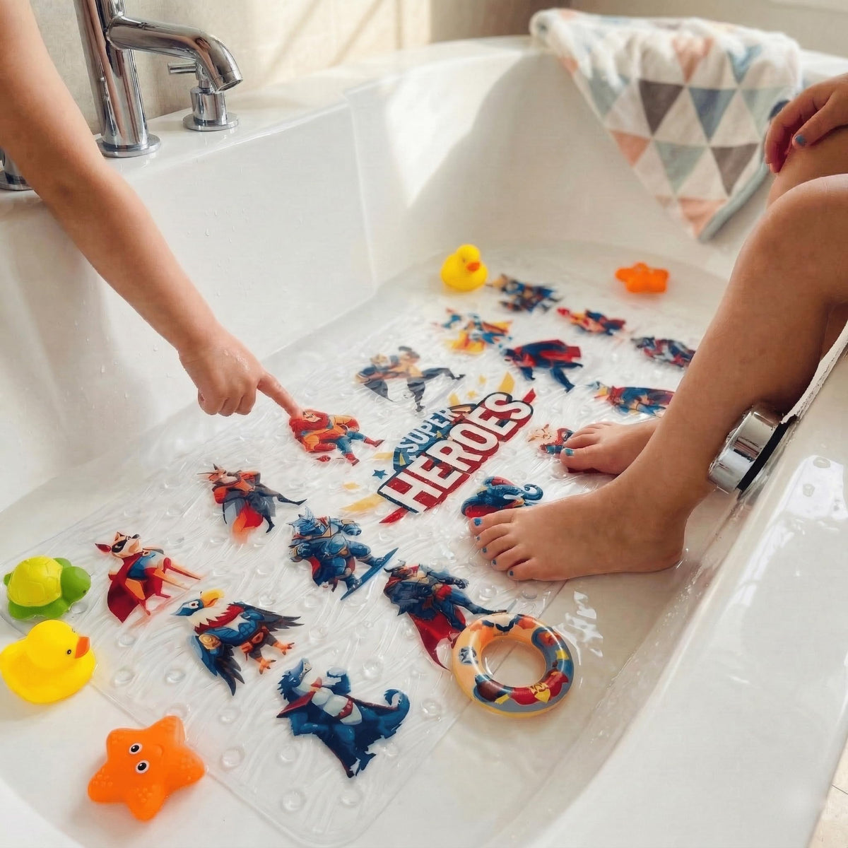 BEEHOMEE Bath Mats for Tub Kids,Baby Toddler - Large Cartoon Non-Slip Bathroom Bathtub Anti-Slip Shower Mats for Floor 35x15,Machine Washable XL Size Bathroom Mats (Blue-Octopus)