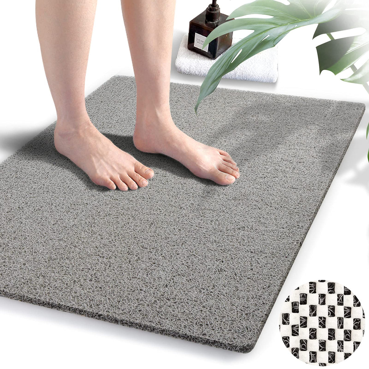 godehone Shower Mats Non Slip Without Suction Cups, PVC Loofah Bathroom Mats, Loofah Mats for Shower and Bathroom, Quick Drying, 15.7× 36 Inch, Grey