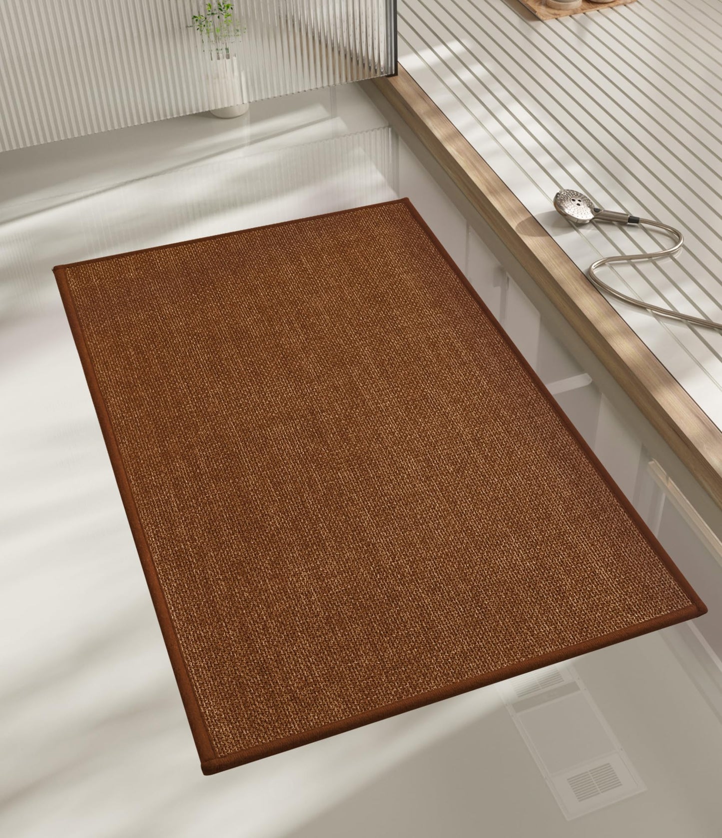 chakme Bathroom Rugs Mat 24x17, Ultra Thin Non Slip Bath Mat Small Quick Dry Absorbent Bath Mat for Bathroom Floor, (Dark Beige, 24"x17")