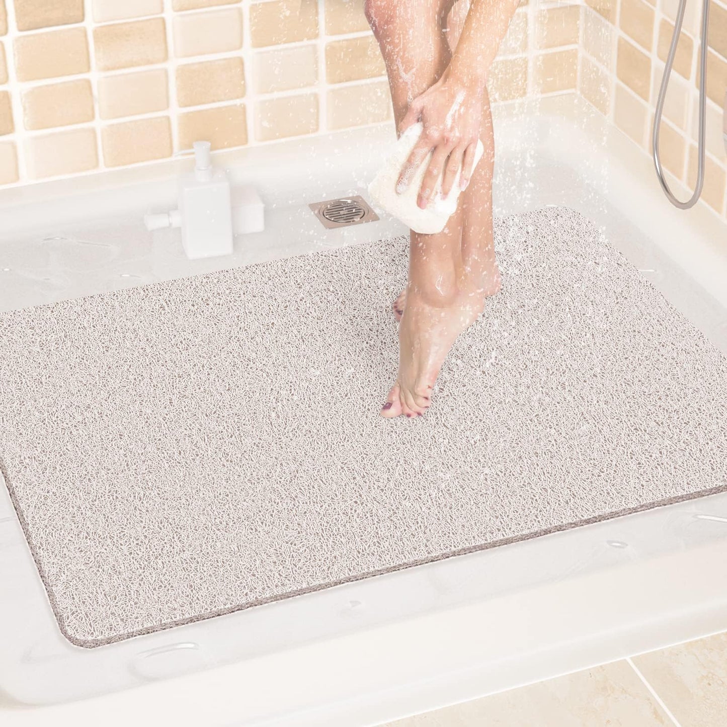 LuxStep Shower Mat Bathtub Mat,24x16 inch, Non-Slip Bath Mat with Drain, Quick Drying PVC Loofah Bathmat for Tub,Shower,Bathroom (Phthalate Free,Grey) | 24x16 inch PVC Loofah Bathmat for Tub,Shower,Bathroom (Phthalate Free,Grey)