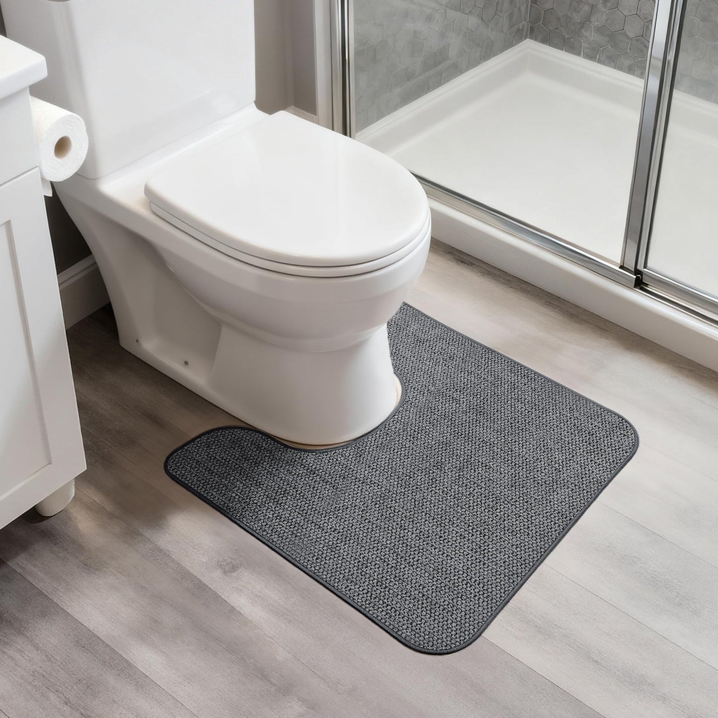 Bath Mat,Ultra Thin Bathroom Rugs,Rubber Bath Mats for Bathroom,No Slip Bath Rugs,Quick Dry,Machine Washable,Low Pile,Absorbent,Shower Outside,Sink,Home Decor Accessories.Grey,1'5"x2'3"(17x27Inch)