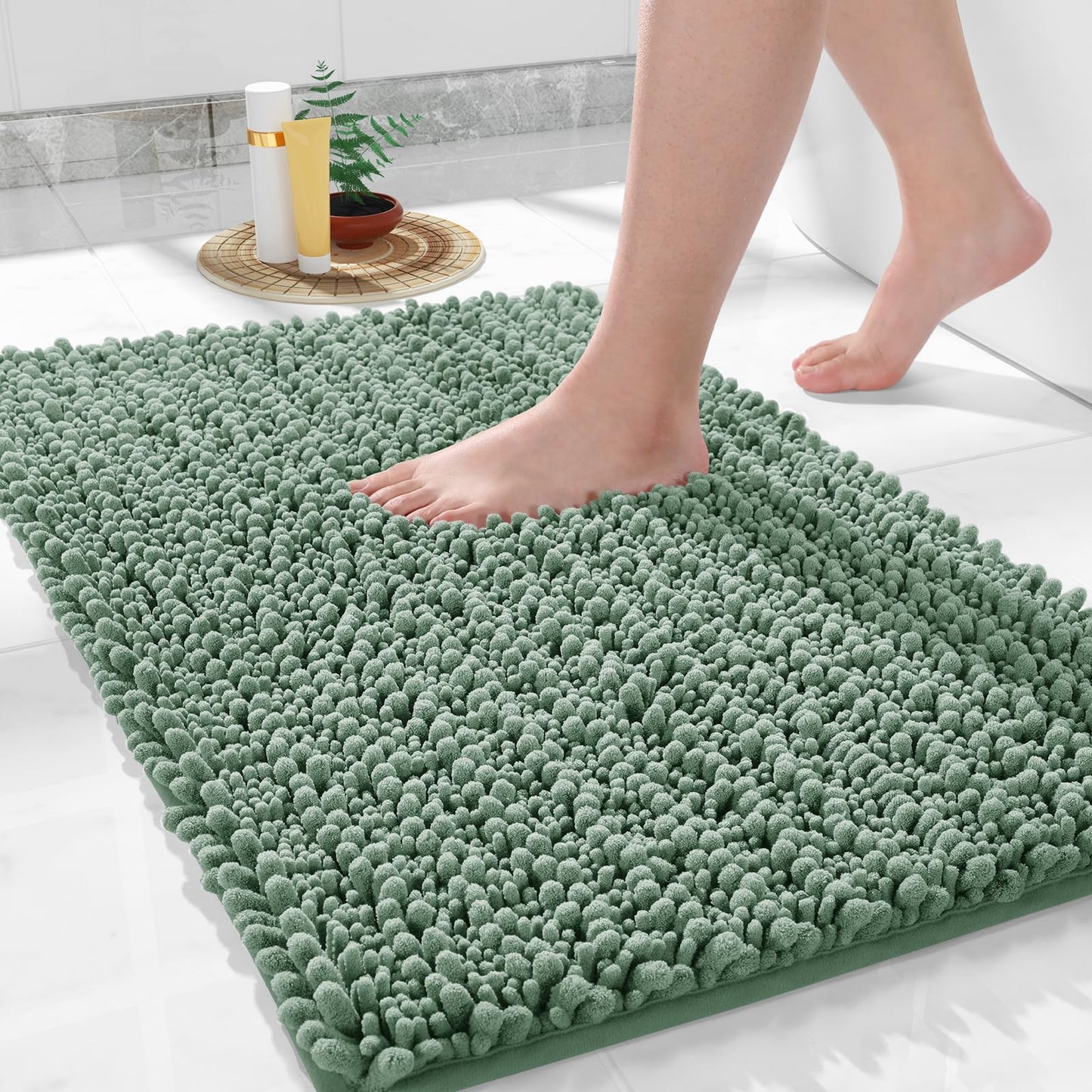 Yimobra Bathroom Rugs Non-Slip Washable – Extra Soft & Absorbent Chenille Bath Mat, Quick-Dry Plush Shaggy Floor & Vanity Bath Rugs for Tub & Shower, Modern Home Decor Accessories, 24 x 17, Grey