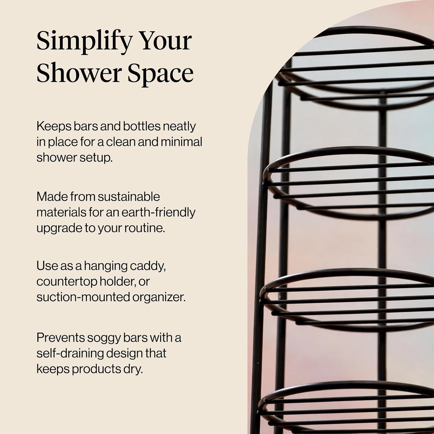 Kitsch Shower Caddy Hanging with Suction Cup | Self-Draining Shampoo Bar Holder & Shower Shelves for Conditioner Bars & Soap – Rust Proof Bathroom Caddy