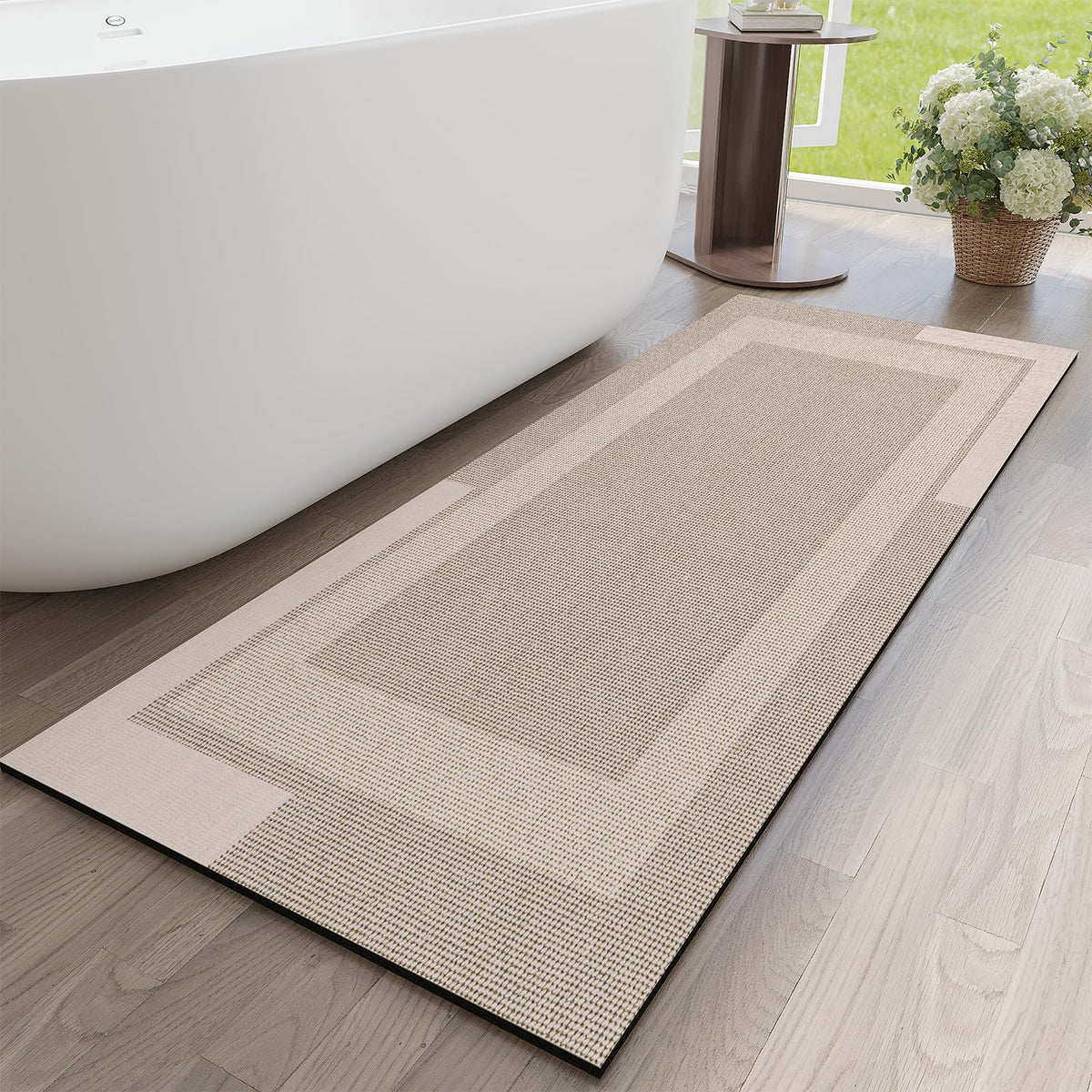 YDKGL Non Slip Bath Mat Thin Bathroom Rugs Fit Under Door Grey 16"x 24" | Quick Dry Absorbent Washable Rubber Backing Bath Rug Shower Mat Bathroom Floor Mat for Sink Bathtub Beside Shower Entrance