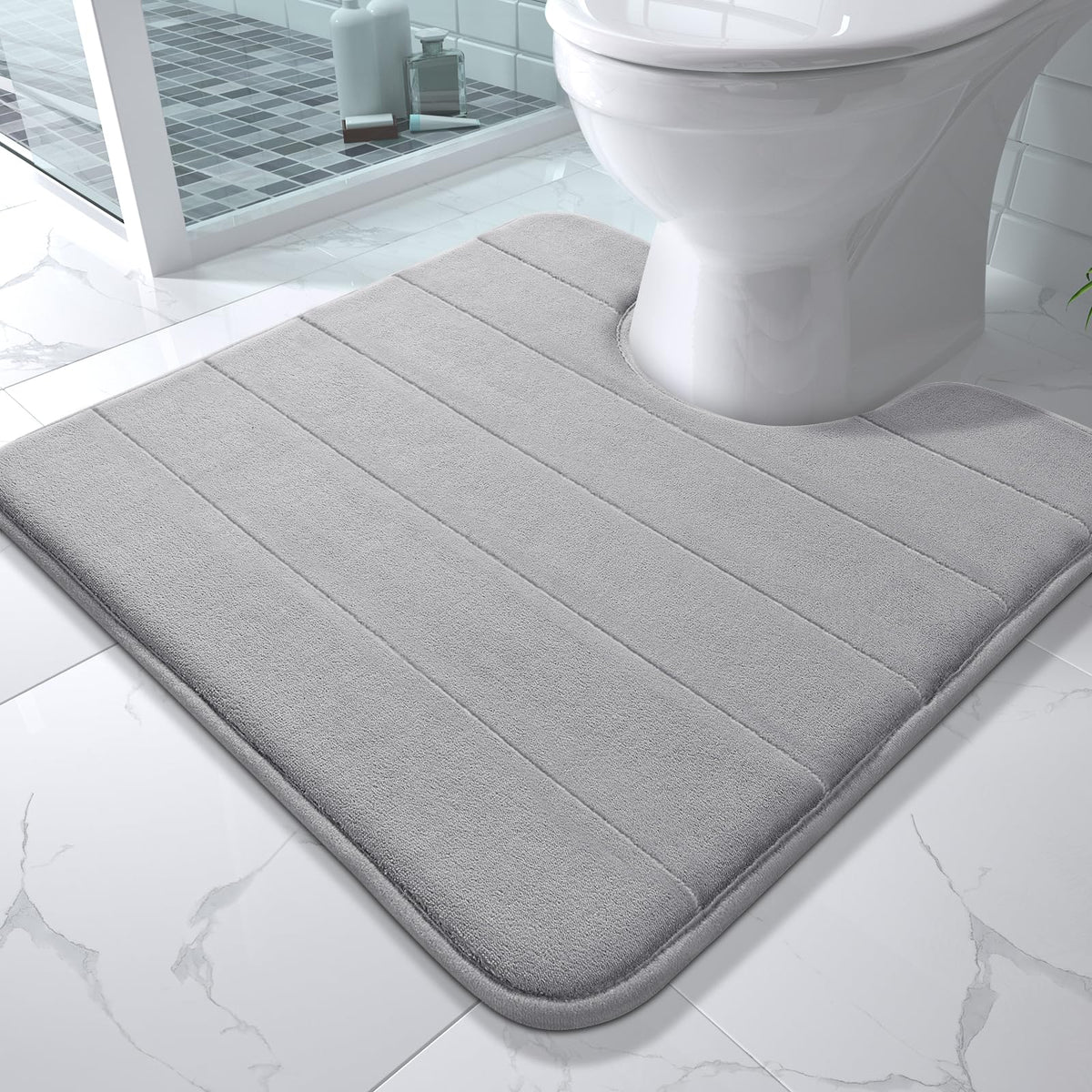 Yimobra Memory Foam Bath Mat, Super Soft Absorbent Bathroom Rug Non Slip, Quick Dry, Machine Washable Floor Carpet for Tub Shower, Home Decor Accessories, 24x17, Grey
