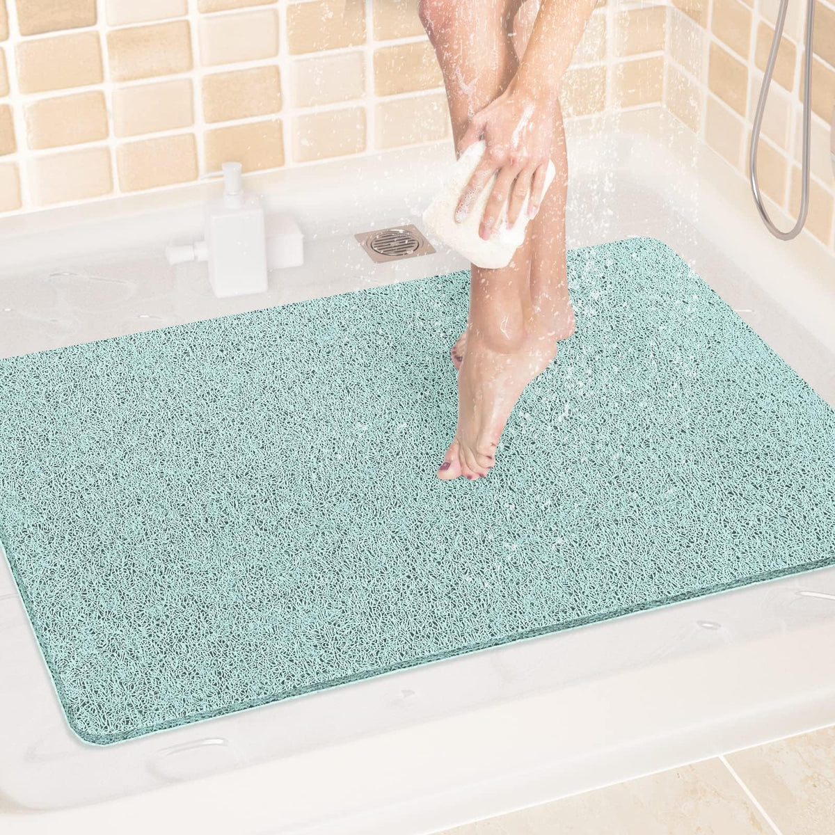 LuxStep Shower Mat Bathtub Mat,24x16 inch, Non-Slip Bath Mat with Drain, Quick Drying PVC Loofah Bathmat for Tub,Shower,Bathroom (Phthalate Free,Grey) | 24x16 inch PVC Loofah Bathmat for Tub,Shower,Bathroom (Phthalate Free,Grey)