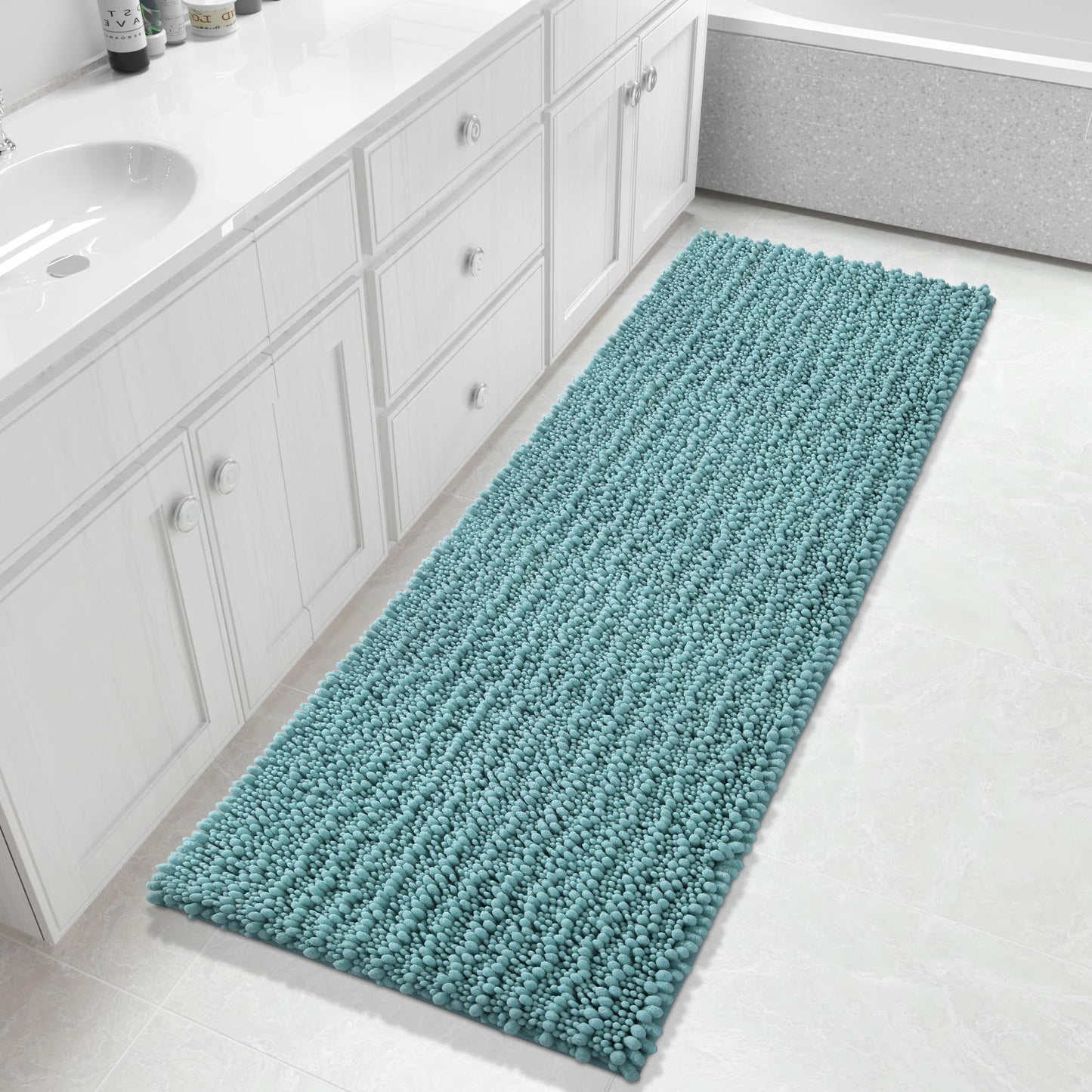 Yimobra Bathroom Rugs Non-Slip Washable – Extra Soft & Absorbent Chenille Bath Mat, Quick-Dry Plush Shaggy Floor & Vanity Bath Rugs for Tub & Shower, Modern Home Decor Accessories, 24 x 17, Grey