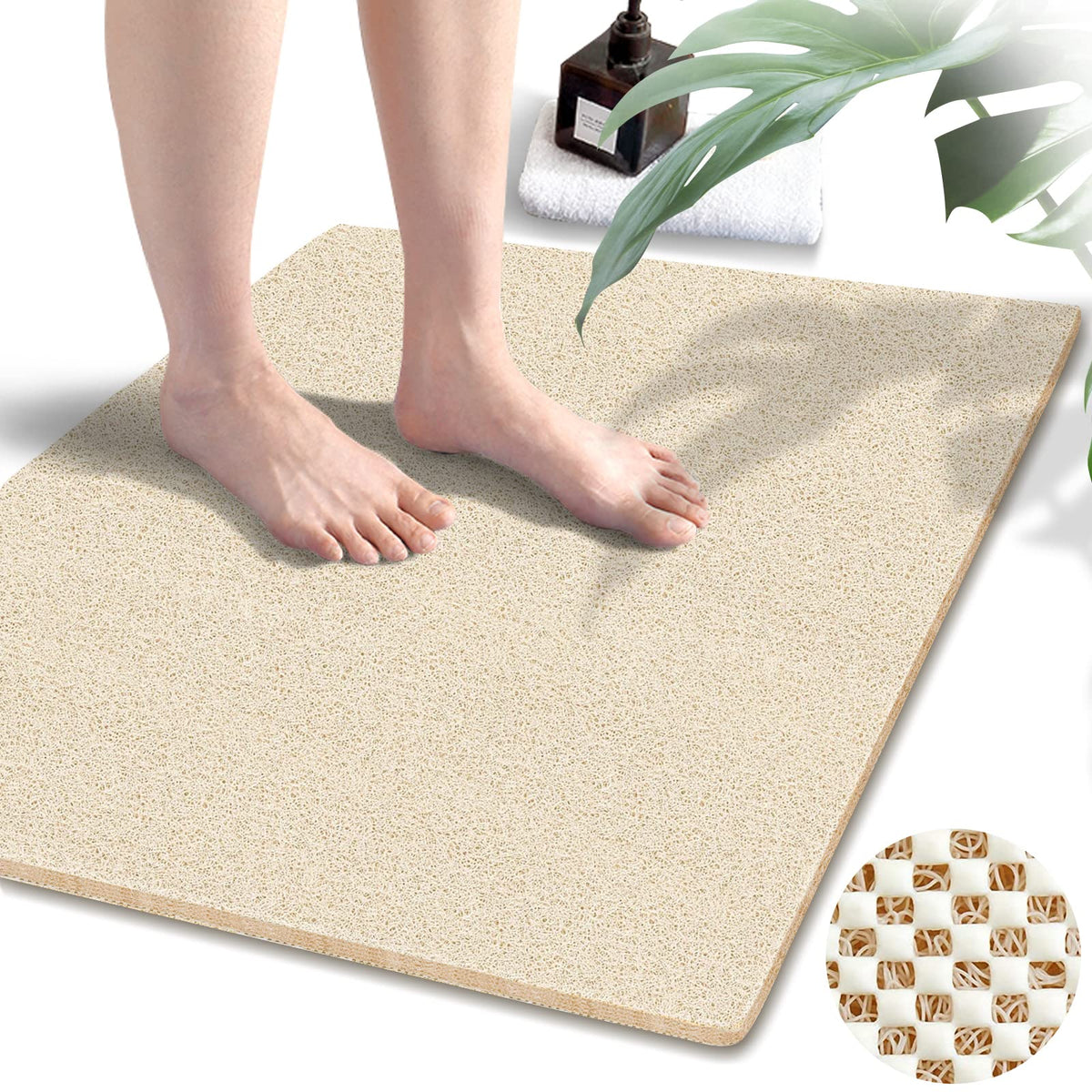 godehone Shower Mats Non Slip Without Suction Cups, PVC Loofah Bathroom Mats, Loofah Mats for Shower and Bathroom, Quick Drying, 15.7× 36 Inch, Grey