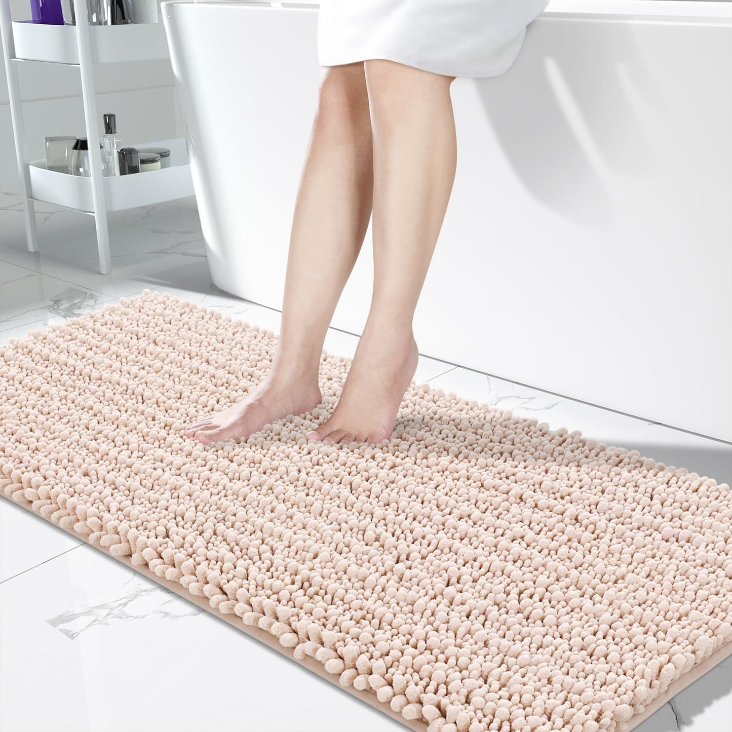 Yimobra Bathroom Rugs Non-Slip Washable – Extra Soft & Absorbent Chenille Bath Mat, Quick-Dry Plush Shaggy Floor & Vanity Bath Rugs for Tub & Shower, Modern Home Decor Accessories, 24 x 17, Grey