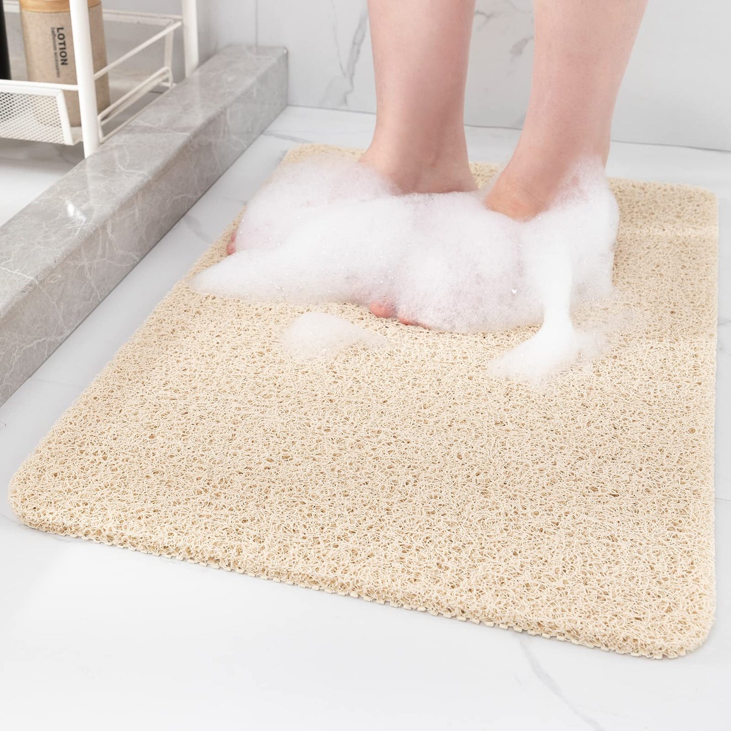 Hargiis Non Slip Bathtub Mat, Anti Slip Shower Mat, Fast Drying Bath Tub Mats, Foot Scrubber Mat, Anti Slip Mat for Tub, Floor, Bathroom, Home, Kitchen, Hotel (Beige 24"x16")