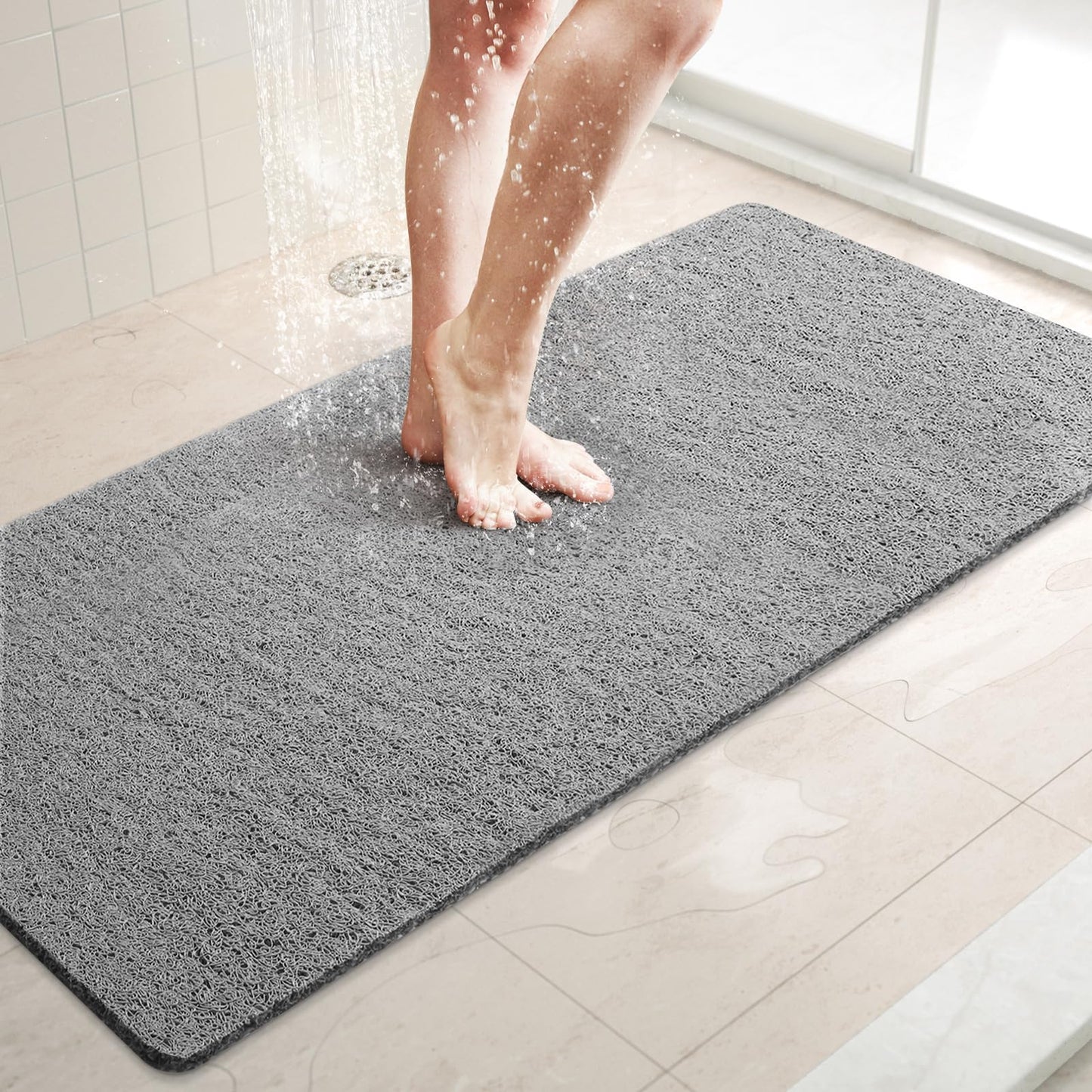 LuxStep Shower Mat Bathtub Mat,24x16 inch, Non-Slip Bath Mat with Drain, Quick Drying PVC Loofah Bathmat for Tub,Shower,Bathroom (Phthalate Free,Grey) | 24x16 inch PVC Loofah Bathmat for Tub,Shower,Bathroom (Phthalate Free,Grey)