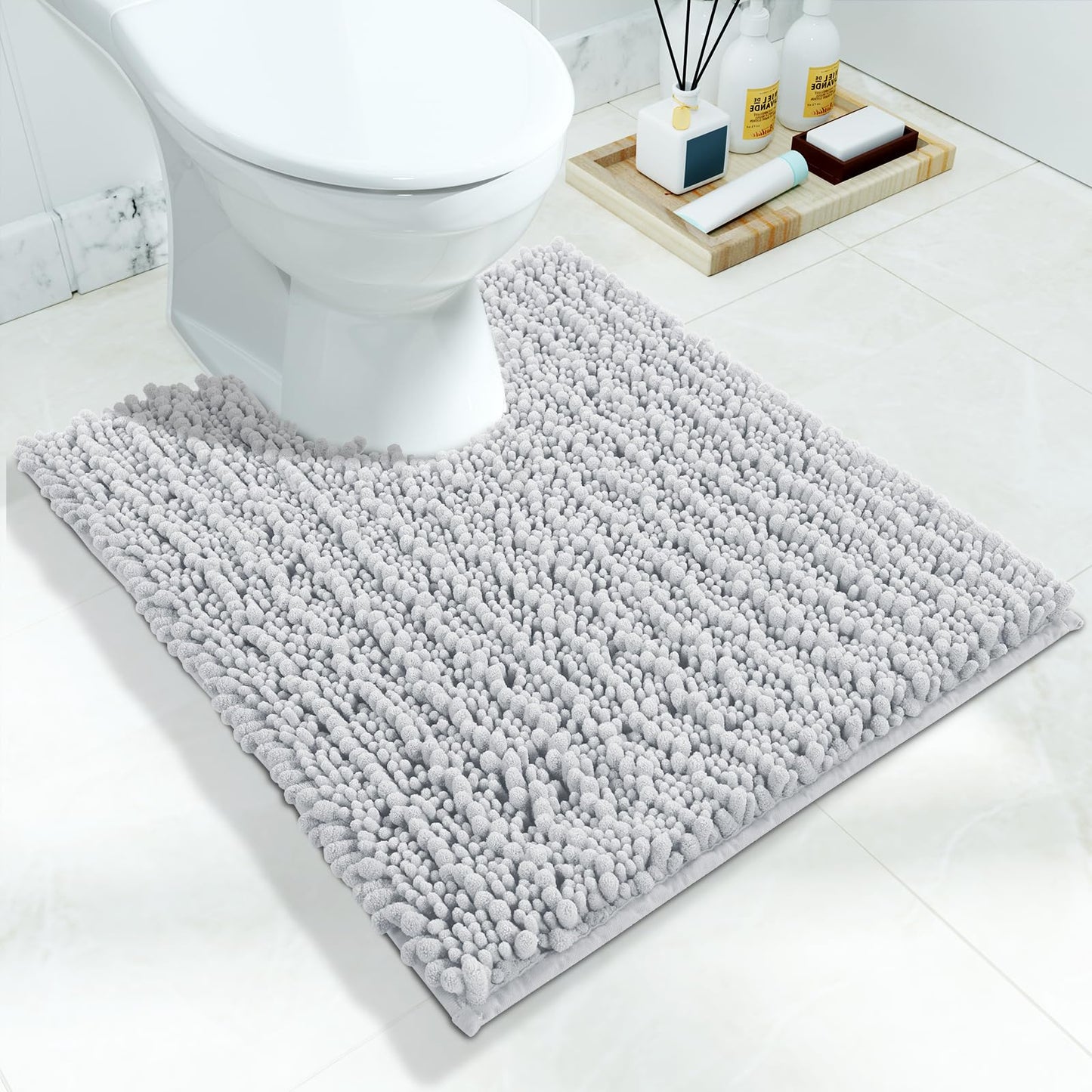 Yimobra Bathroom Rugs Non-Slip Washable – Extra Soft & Absorbent Chenille Bath Mat, Quick-Dry Plush Shaggy Floor & Vanity Bath Rugs for Tub & Shower, Modern Home Decor Accessories, 24 x 17, Grey