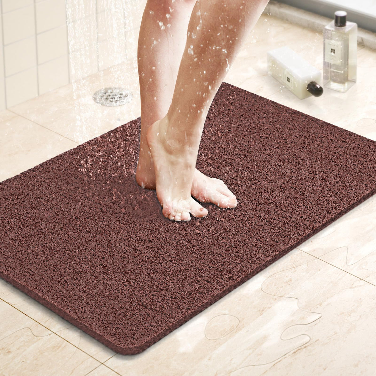 LuxStep Shower Mat Bathtub Mat,24x16 inch, Non-Slip Bath Mat with Drain, Quick Drying PVC Loofah Bathmat for Tub,Shower,Bathroom (Phthalate Free,Grey) | 24x16 inch PVC Loofah Bathmat for Tub,Shower,Bathroom (Phthalate Free,Grey)
