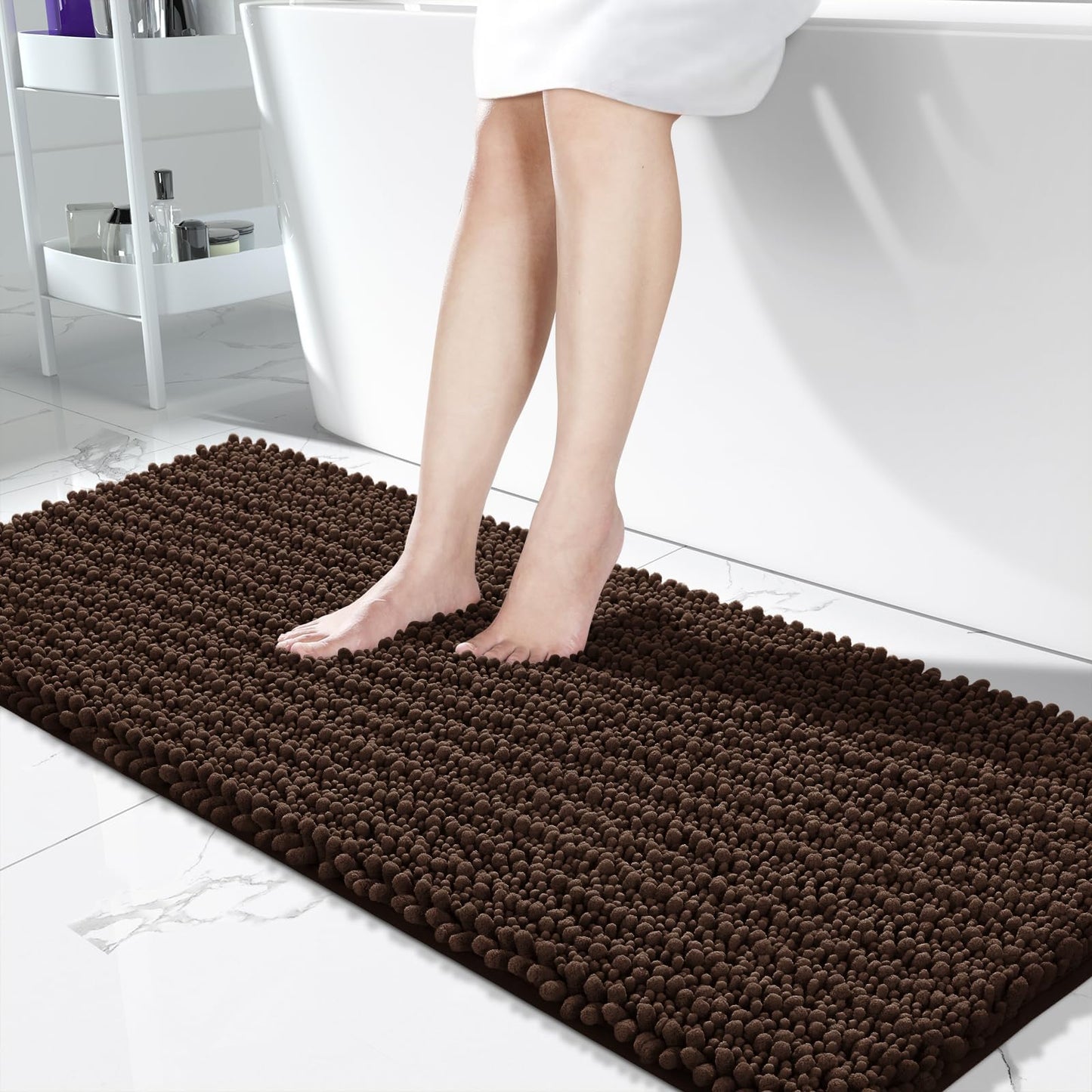 Yimobra Bathroom Rugs Non-Slip Washable – Extra Soft & Absorbent Chenille Bath Mat, Quick-Dry Plush Shaggy Floor & Vanity Bath Rugs for Tub & Shower, Modern Home Decor Accessories, 24 x 17, Grey