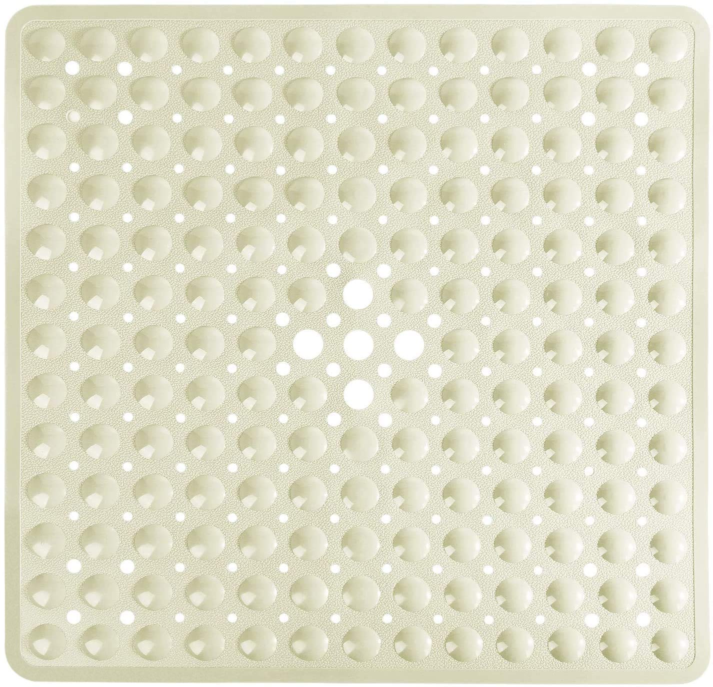 Yimobra Shower Mat 21X21 Inch Square, Non Slip Bathtub Mat with Large Suction Cups&Drain Holes, Soft Fast Dry Shower Stall Mats for Inside Shower, Machine Washable BPA-Free,Bath Essentials, Clear Gray