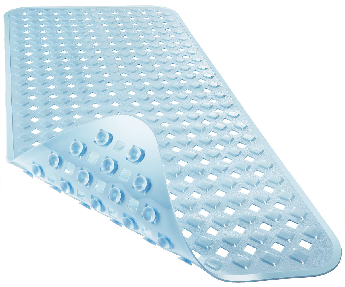 Yimobra Bathtub Mat Non Slip, 35"X16" Shower Mat with Strong Suction Cups & Drain Holes, Long Anti Slip Bath Tub Mat for Inside Shower, Machine Washable Fast Drying, Bathroom Essentials, Clear Blue