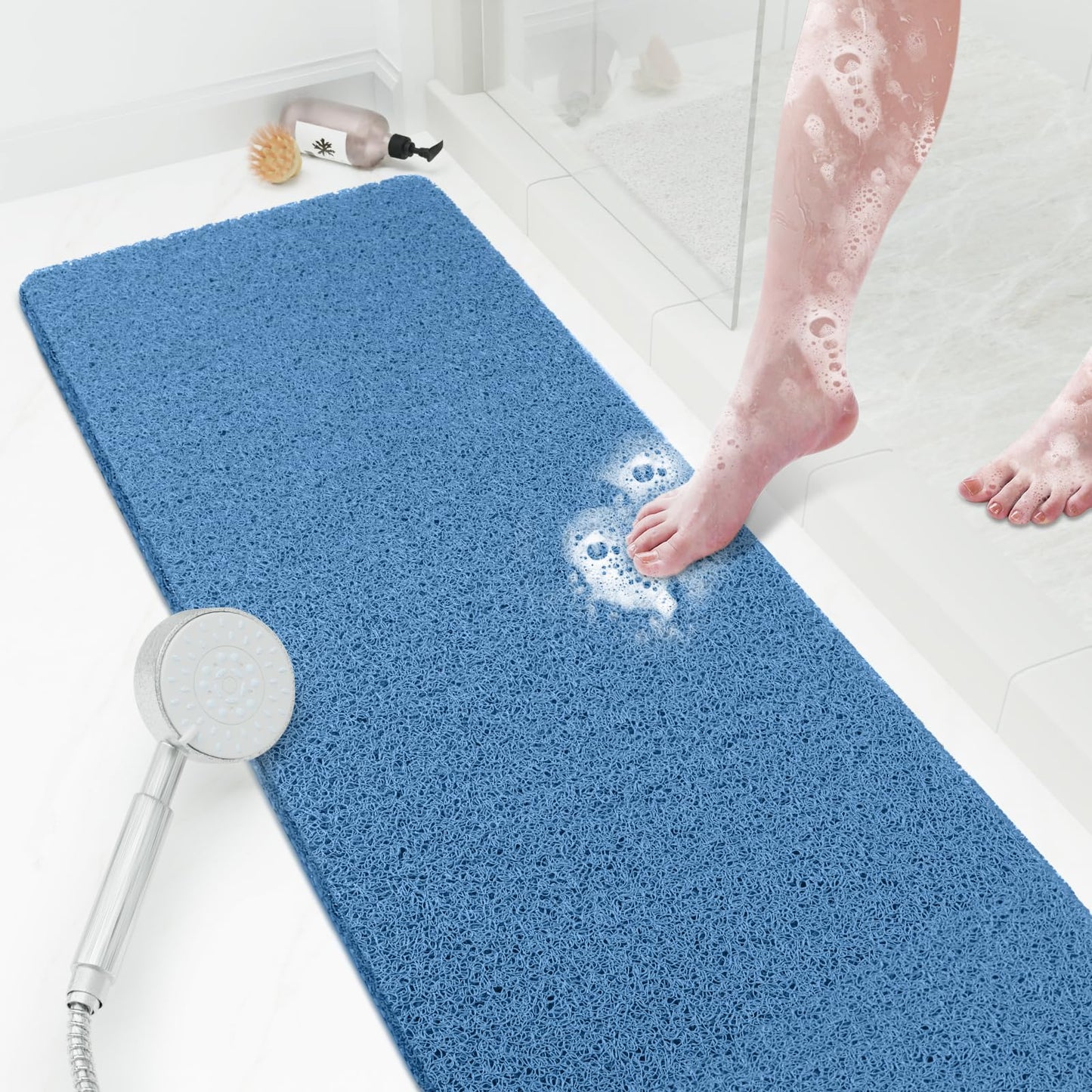 SoftDuo Shower Mat Bathtub Mat Non-Slip Soft Tub Mat | 24x16 inch,PVC Loofah Bath Mat with Drain for Tub and Bathroom,Quick Drying,Grey