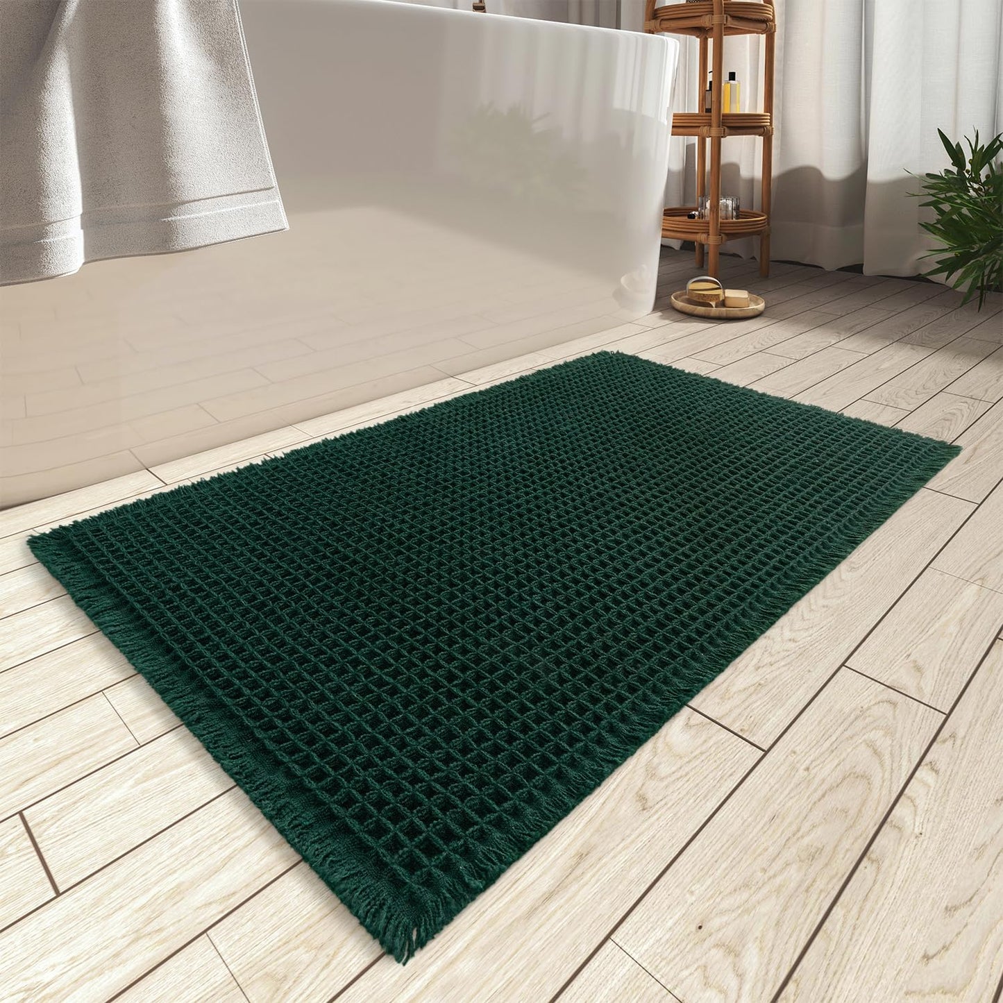 Upgraded Waffle Bath Mat Ultra Absorbent Non Slip Bathroom Mat, 17" x 24" | Brown, Quick Dry Washable Bathroom Rugs, Extra Soft Decorative Bath Rugs for Bathroom Floor, Beside Tub and Shower