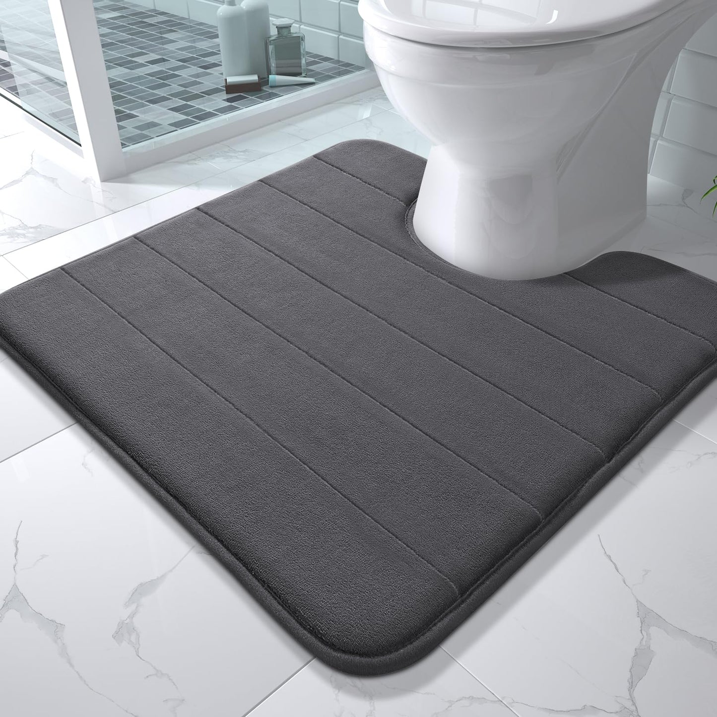 Yimobra Memory Foam Bath Mat, Super Soft Absorbent Bathroom Rug Non Slip, Quick Dry, Machine Washable Floor Carpet for Tub Shower, Home Decor Accessories, 24x17, Grey