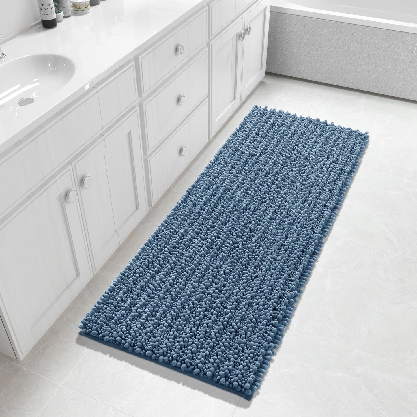 Yimobra Bathroom Rugs Non-Slip Washable – Extra Soft & Absorbent Chenille Bath Mat, Quick-Dry Plush Shaggy Floor & Vanity Bath Rugs for Tub & Shower, Modern Home Decor Accessories, 24 x 17, Grey