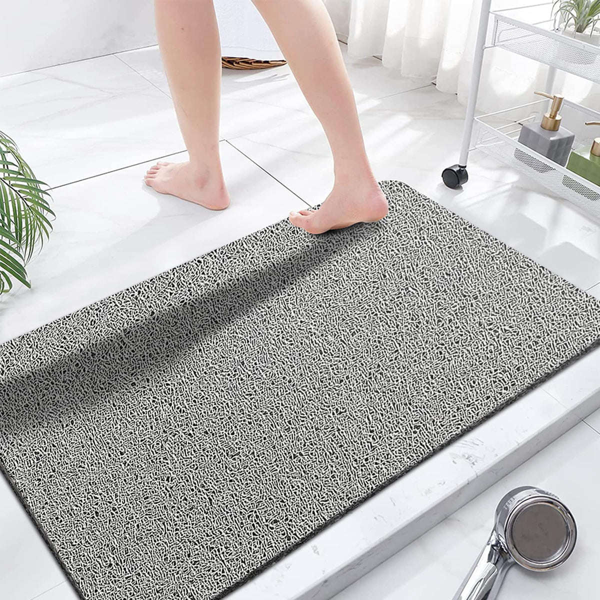 godehone Shower Mats Non Slip Without Suction Cups, PVC Loofah Bathroom Mats, Loofah Mats for Shower and Bathroom, Quick Drying, 15.7× 36 Inch, Grey