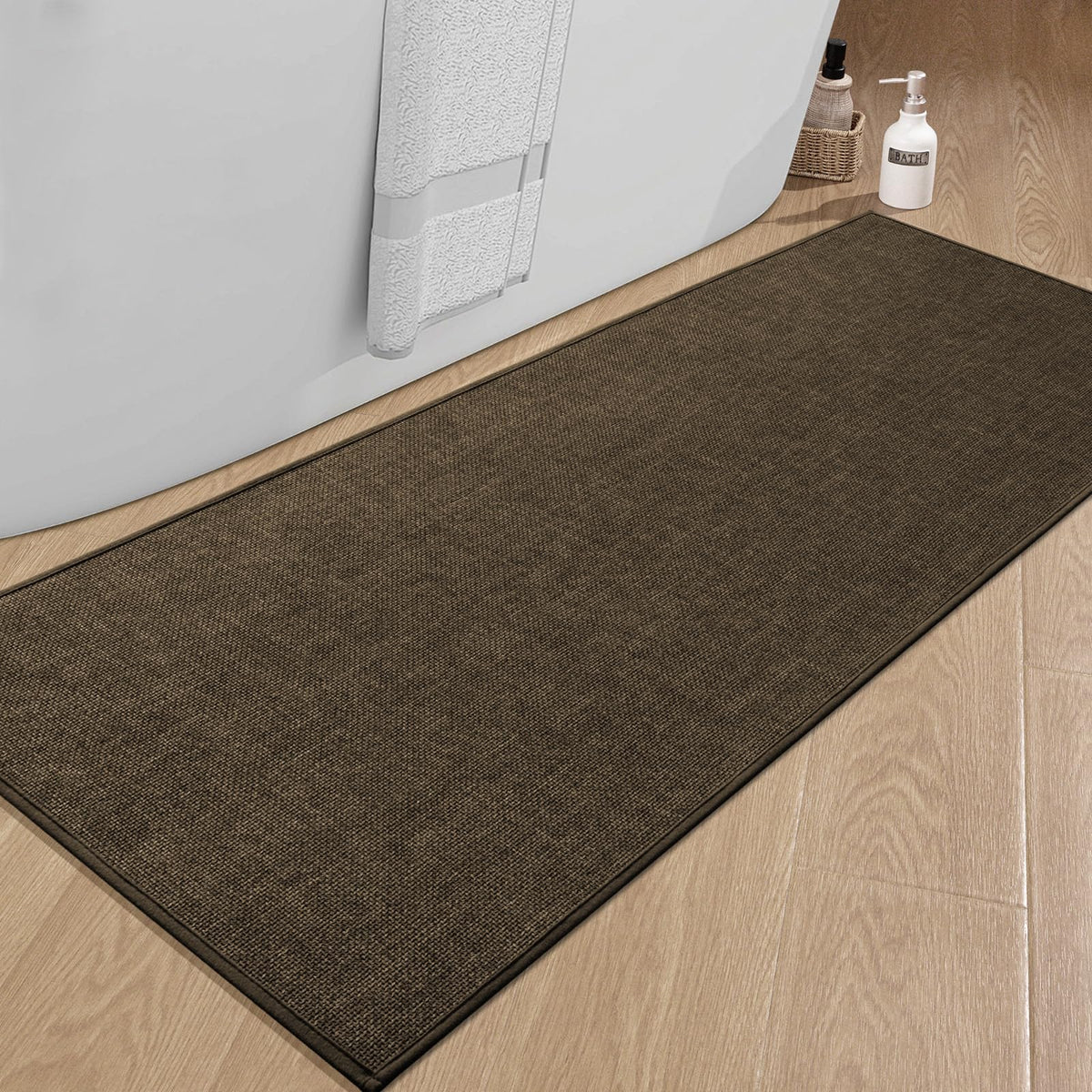 chakme Bathroom Rugs Mat 24x17, Ultra Thin Non Slip Bath Mat Small Quick Dry Absorbent Bath Mat for Bathroom Floor, (Dark Beige, 24"x17")