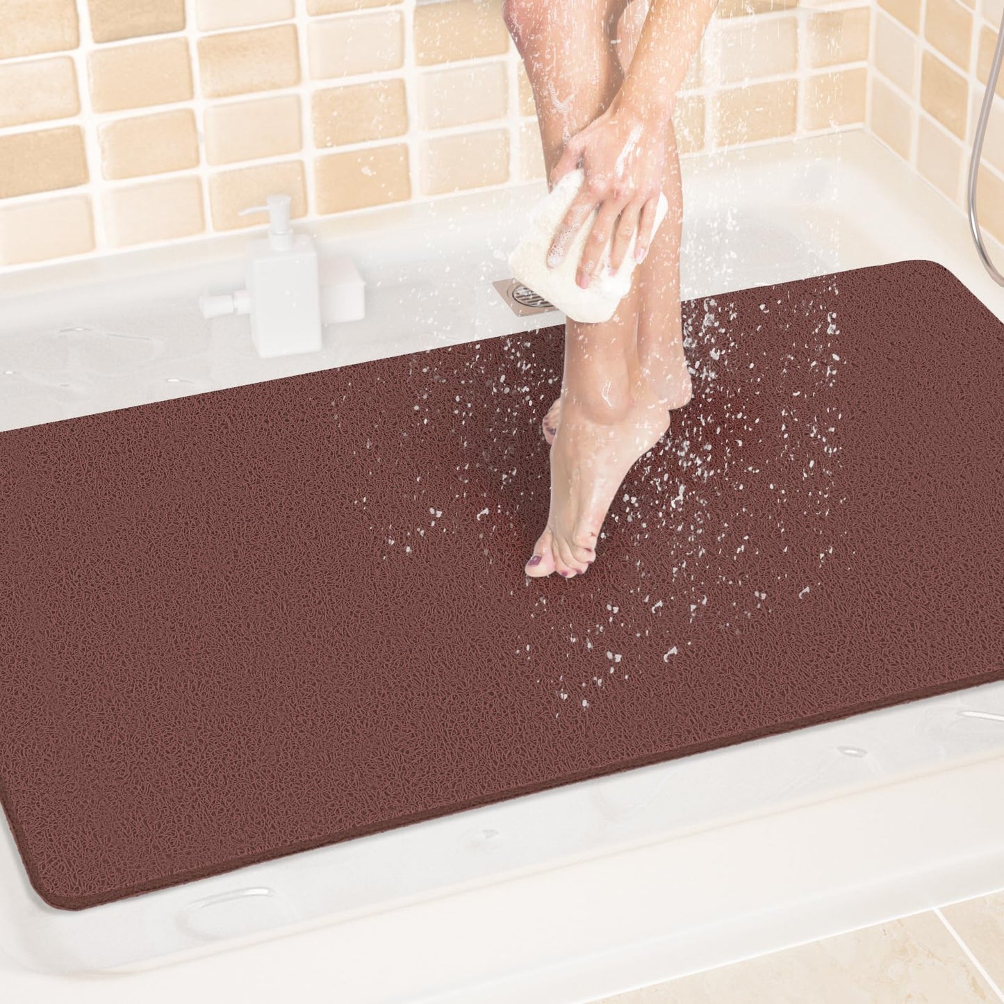 LuxStep Shower Mat Bathtub Mat,24x16 inch, Non-Slip Bath Mat with Drain, Quick Drying PVC Loofah Bathmat for Tub,Shower,Bathroom (Phthalate Free,Grey) | 24x16 inch PVC Loofah Bathmat for Tub,Shower,Bathroom (Phthalate Free,Grey)
