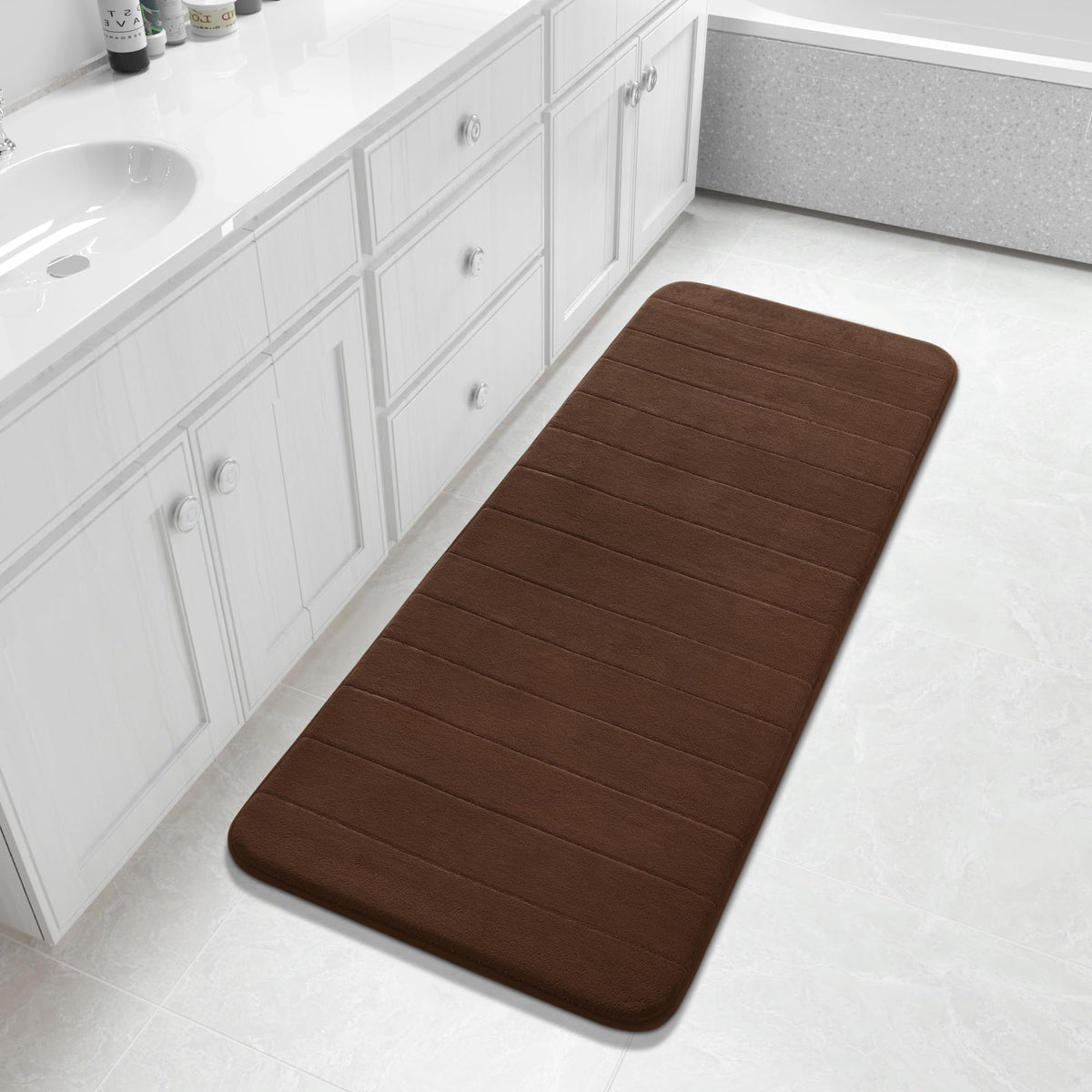 Yimobra Memory Foam Bath Mat, Super Soft Absorbent Bathroom Rug Non Slip, Quick Dry, Machine Washable Floor Carpet for Tub Shower, Home Decor Accessories, 24x17, Grey