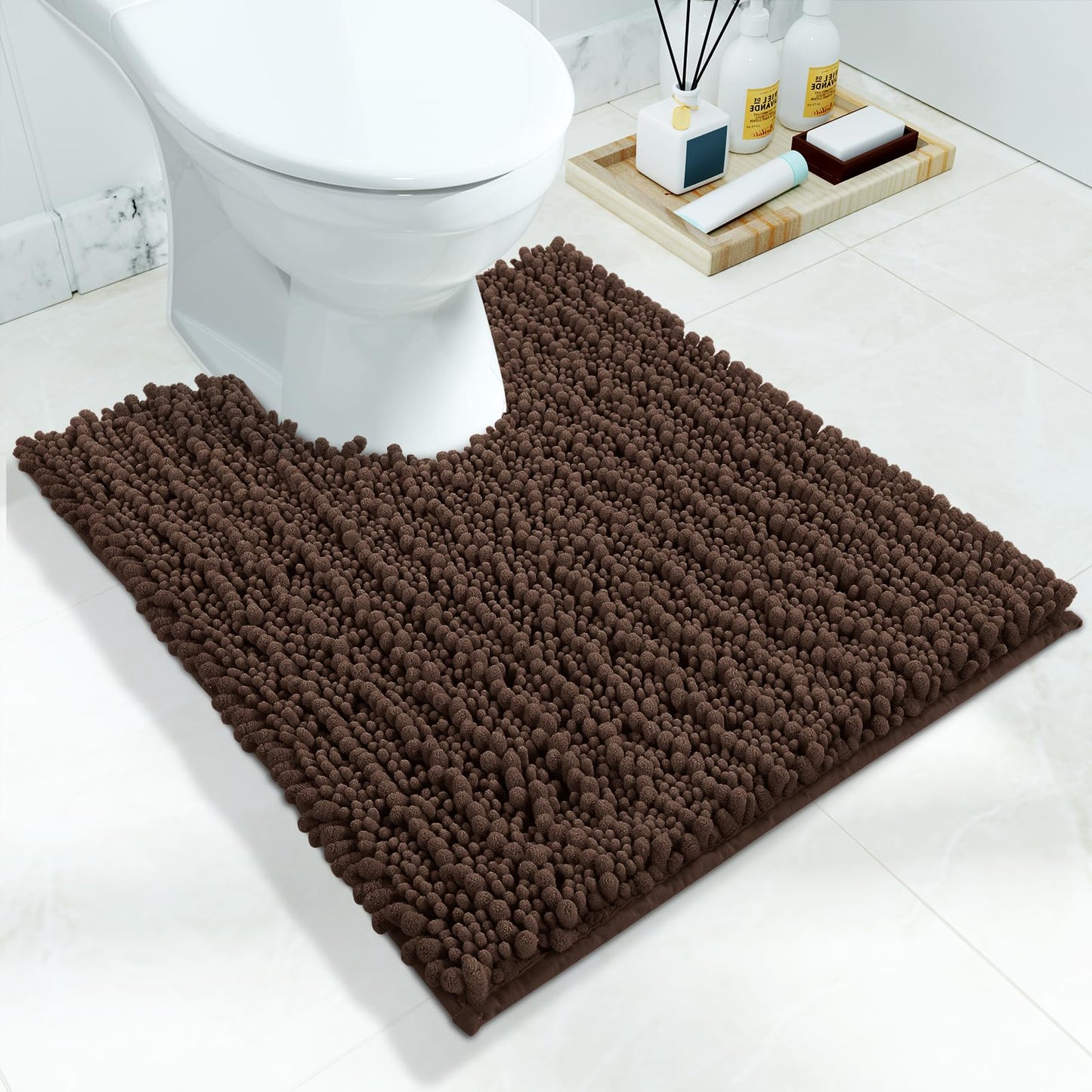 Yimobra Bathroom Rugs Non-Slip Washable – Extra Soft & Absorbent Chenille Bath Mat, Quick-Dry Plush Shaggy Floor & Vanity Bath Rugs for Tub & Shower, Modern Home Decor Accessories, 24 x 17, Grey