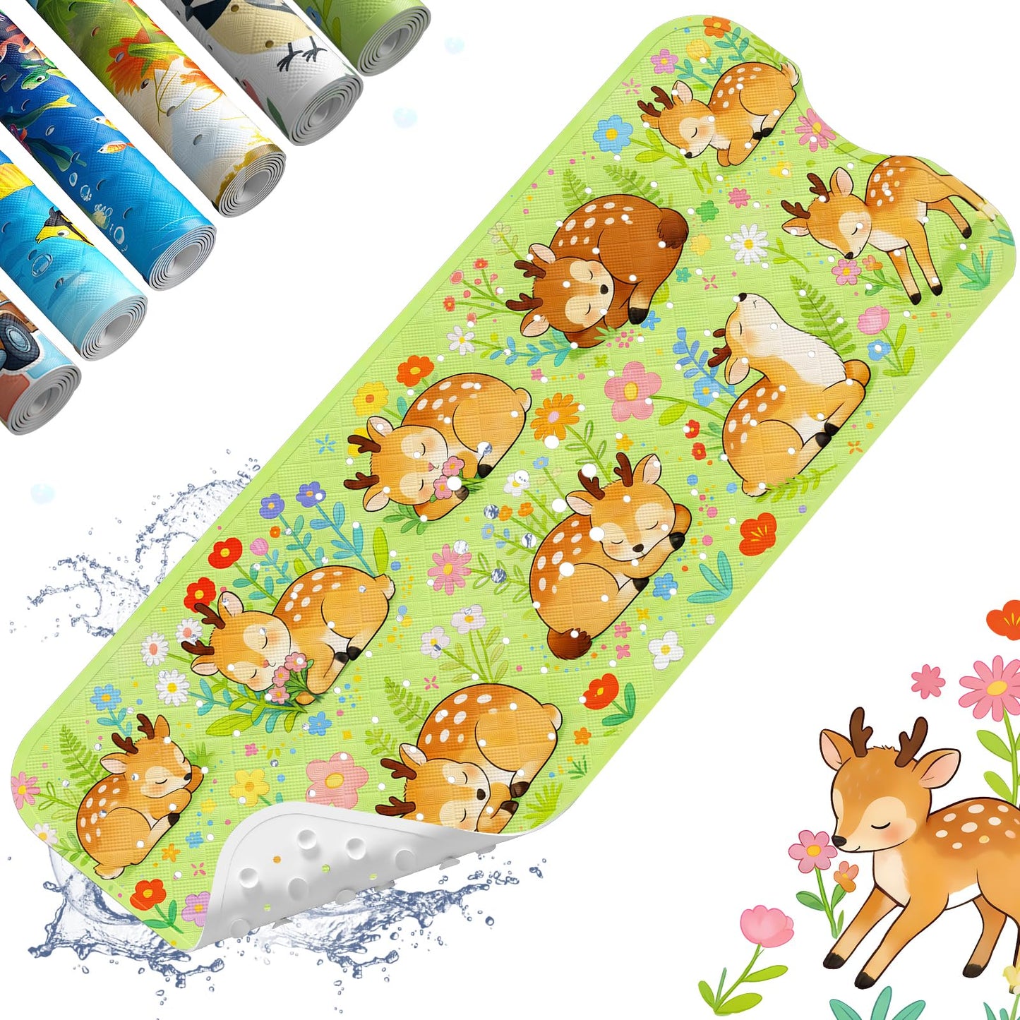 XIYUNTE Baby Bath Mat for Tub Non Slip Kids Bath Mat - 40''x16'' Extra Long Cartoon Turtle Baby Bath Tub Mat Eco-Friendly Toddler Bath Mats with Suction Cups & Drain Holes, Easy to Clean & Easy Drying