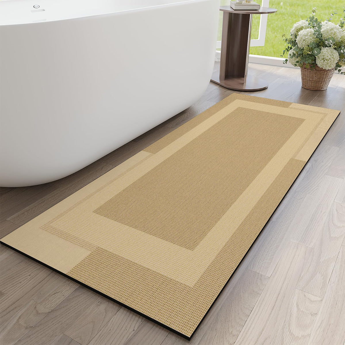 YDKGL Non Slip Bath Mat Thin Bathroom Rugs Fit Under Door Grey 16"x 24" | Quick Dry Absorbent Washable Rubber Backing Bath Rug Shower Mat Bathroom Floor Mat for Sink Bathtub Beside Shower Entrance