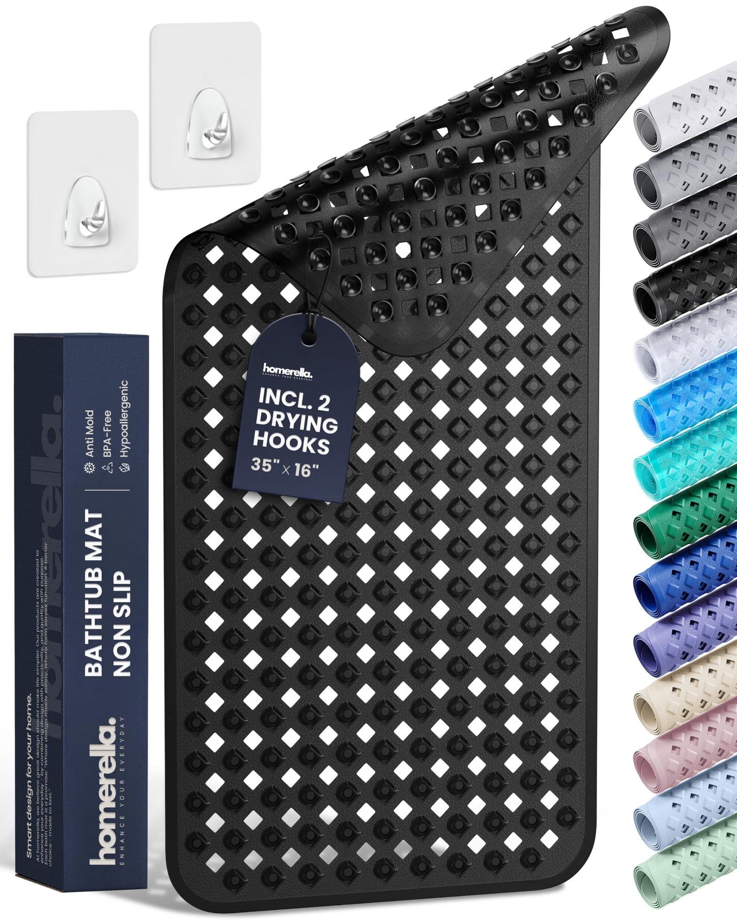homerella Bathtub Mat Non Slip 35x16 Shower Mat Non Slip Anti Mold BPA Free | Mildew Resistant, Machine Washable, Extra Long Tub Mat, Shower Mats for Inside Shower, Bath Mat for Tub Non Slip EU Certified