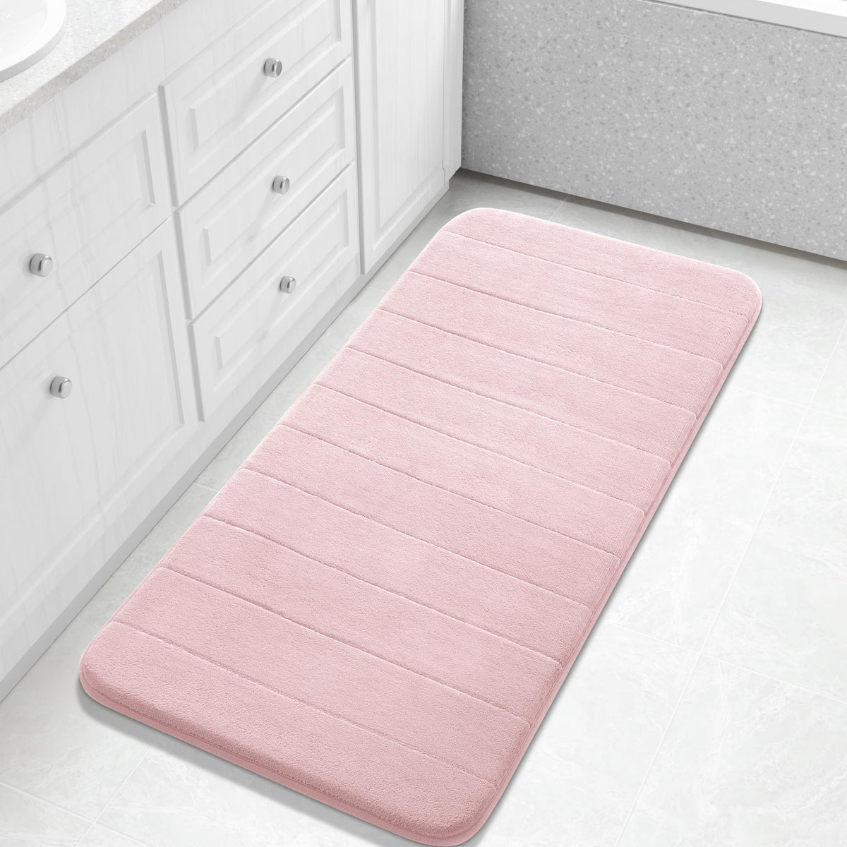 Yimobra Memory Foam Bath Mat, Super Soft Absorbent Bathroom Rug Non Slip, Quick Dry, Machine Washable Floor Carpet for Tub Shower, Home Decor Accessories, 24x17, Grey