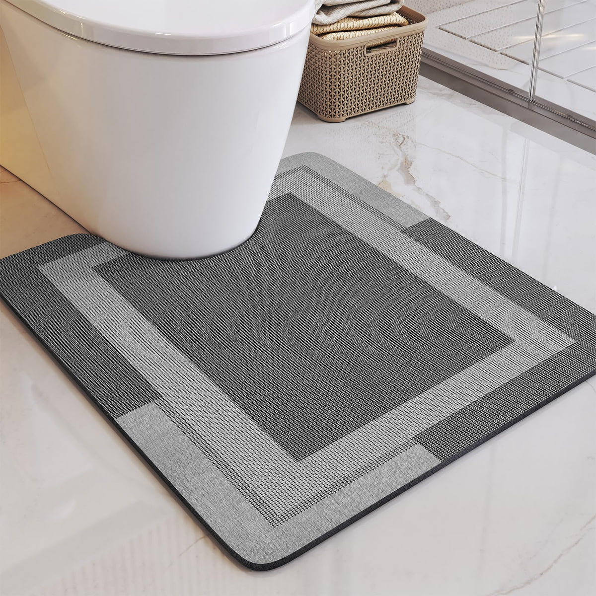 YDKGL Non Slip Bath Mat Thin Bathroom Rugs Fit Under Door Grey 16"x 24" | Quick Dry Absorbent Washable Rubber Backing Bath Rug Shower Mat Bathroom Floor Mat for Sink Bathtub Beside Shower Entrance