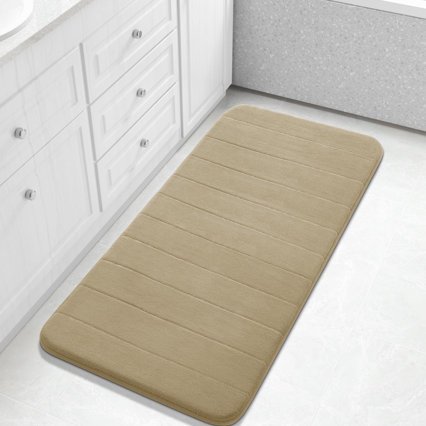 Yimobra Memory Foam Bath Mat, Super Soft Absorbent Bathroom Rug Non Slip, Quick Dry, Machine Washable Floor Carpet for Tub Shower, Home Decor Accessories, 24x17, Grey