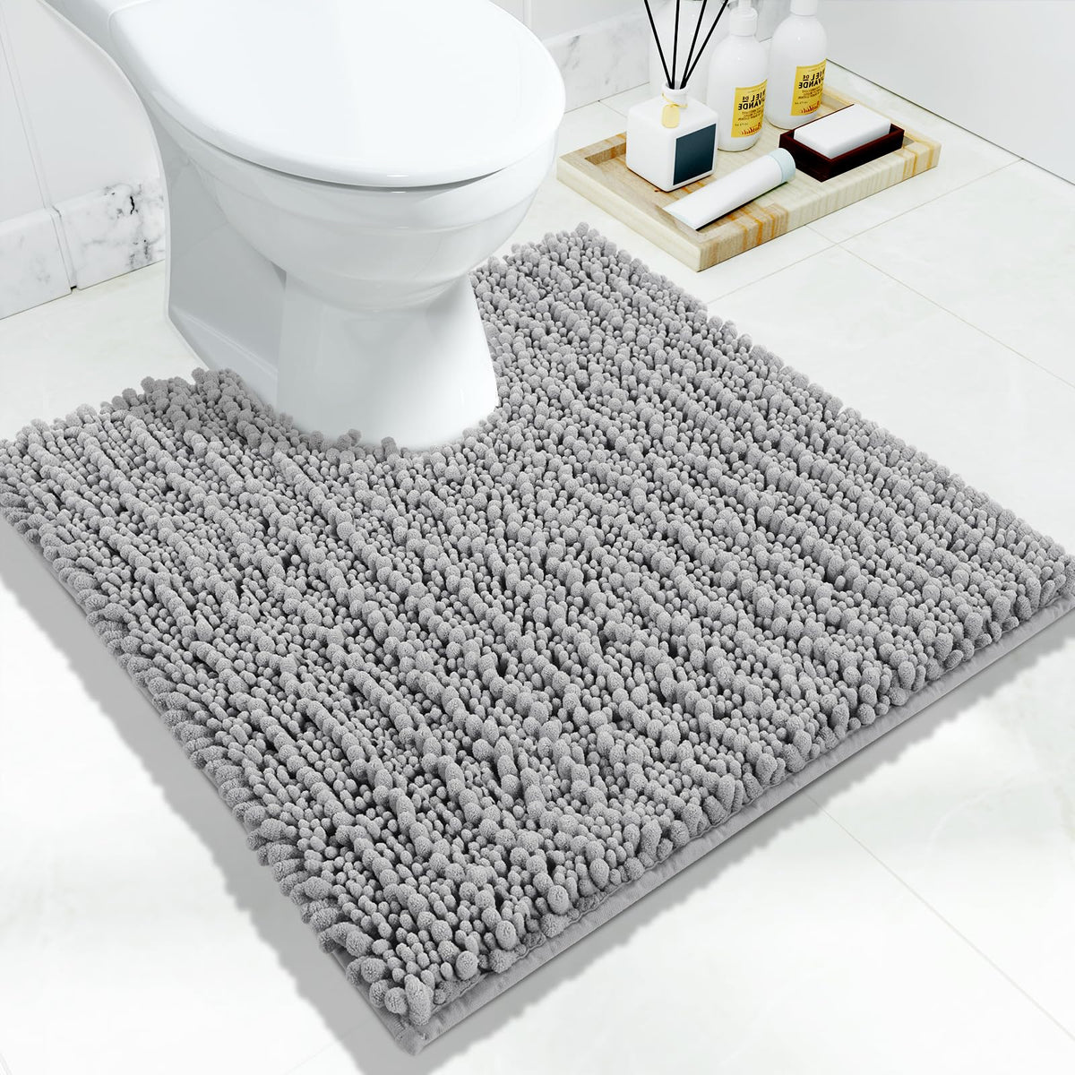 Yimobra Bathroom Rugs Non-Slip Washable – Extra Soft & Absorbent Chenille Bath Mat, Quick-Dry Plush Shaggy Floor & Vanity Bath Rugs for Tub & Shower, Modern Home Decor Accessories, 24 x 17, Grey