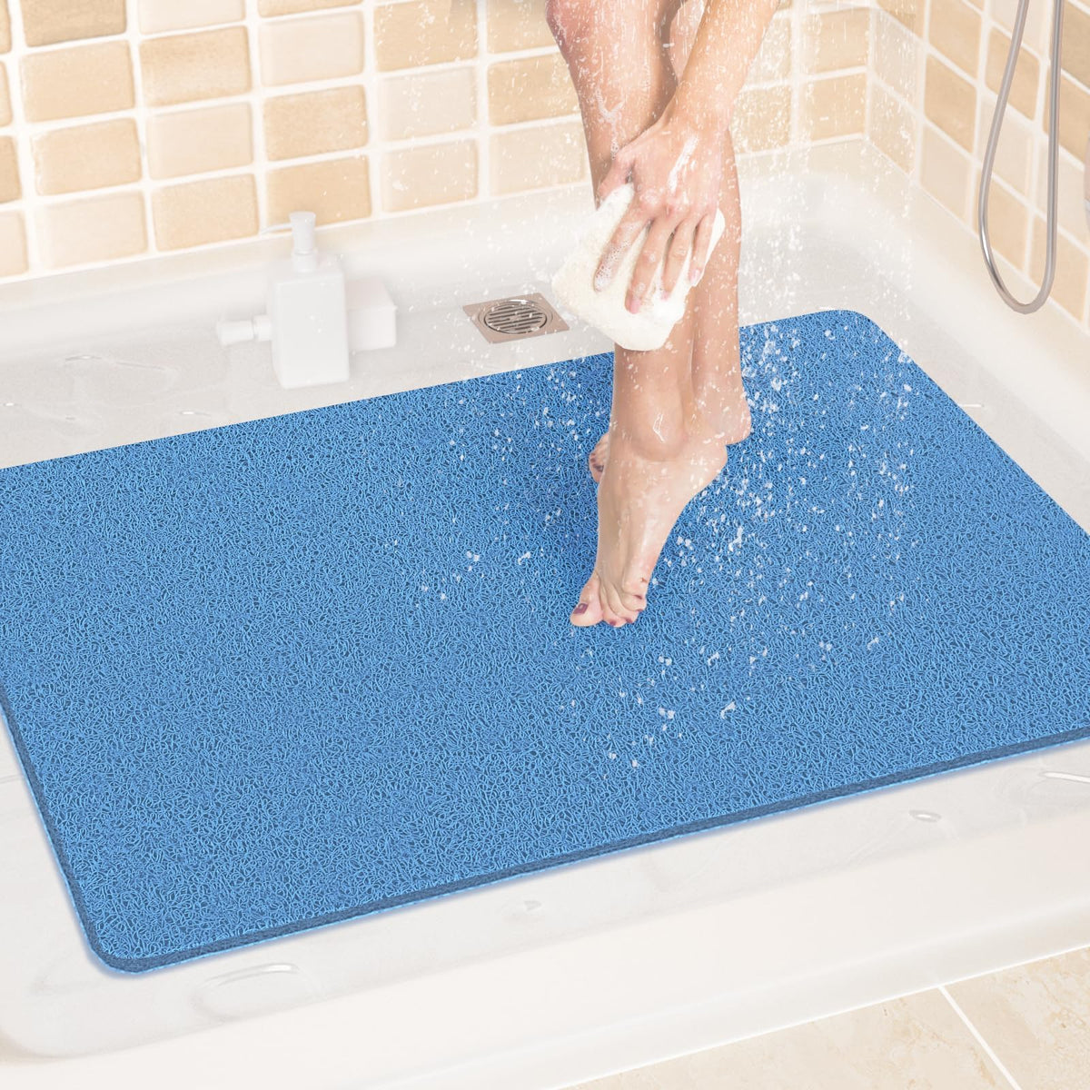 LuxStep Shower Mat Bathtub Mat,24x16 inch, Non-Slip Bath Mat with Drain, Quick Drying PVC Loofah Bathmat for Tub,Shower,Bathroom (Phthalate Free,Grey) | 24x16 inch PVC Loofah Bathmat for Tub,Shower,Bathroom (Phthalate Free,Grey)