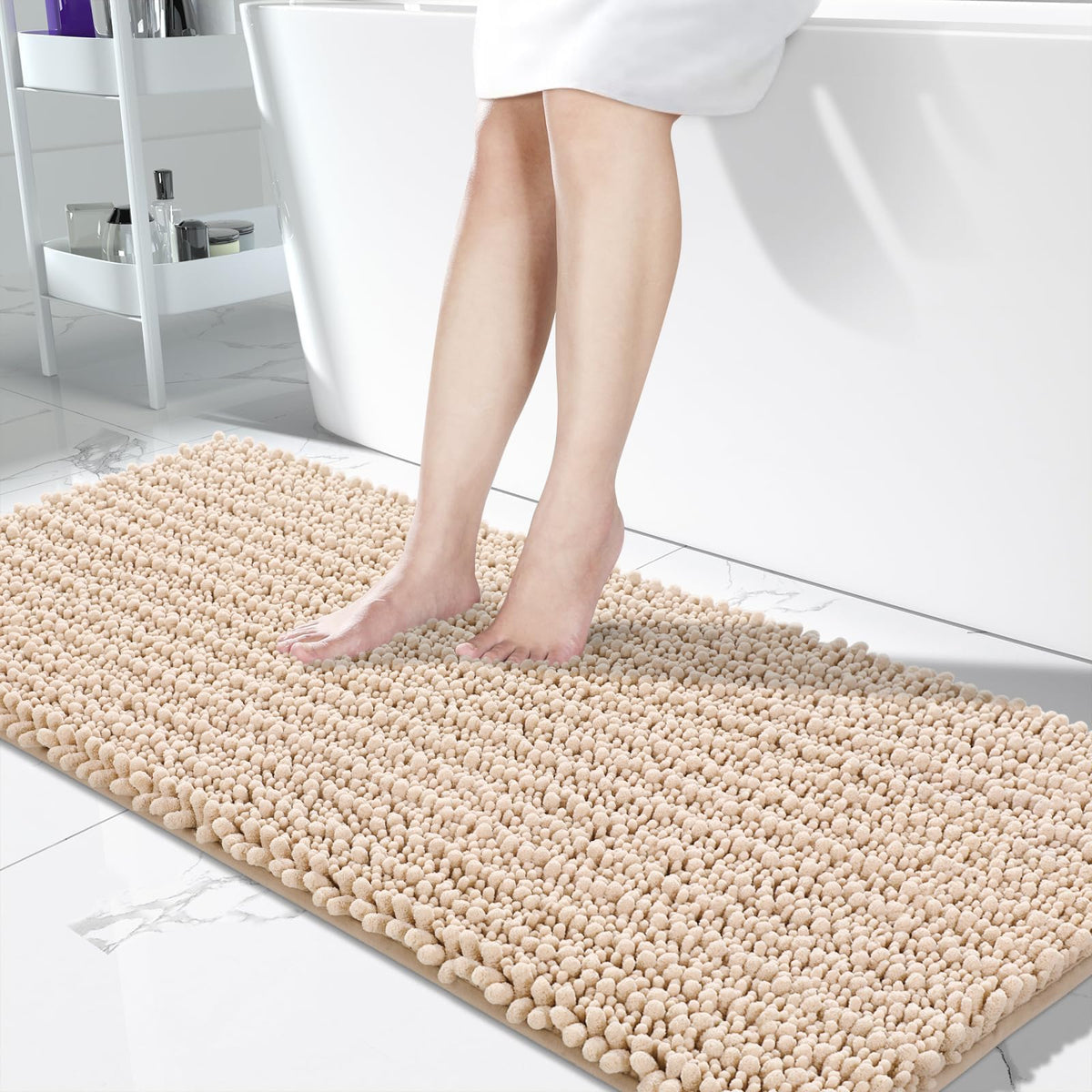 Yimobra Bathroom Rugs Non-Slip Washable – Extra Soft & Absorbent Chenille Bath Mat, Quick-Dry Plush Shaggy Floor & Vanity Bath Rugs for Tub & Shower, Modern Home Decor Accessories, 24 x 17, Grey