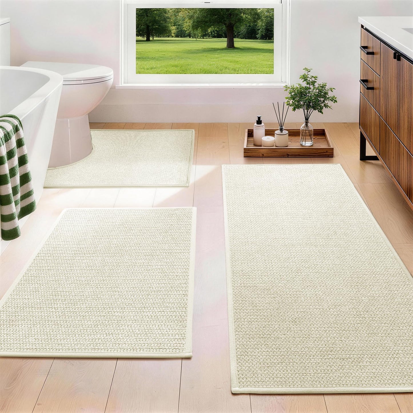 YIHOUSE Gray Bathroom Rugs Sets 3 Piece, Quick Dry Thin Bath Mat with Toilet Rug, Non Slip Absorbent Machine Washable, Bath Runner Rugs for Bathtub Sink Home Decor