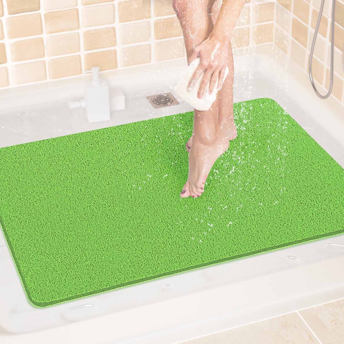 LuxStep Shower Mat Bathtub Mat,24x16 inch, Non-Slip Bath Mat with Drain, Quick Drying PVC Loofah Bathmat for Tub,Shower,Bathroom (Phthalate Free,Grey) | 24x16 inch PVC Loofah Bathmat for Tub,Shower,Bathroom (Phthalate Free,Grey)