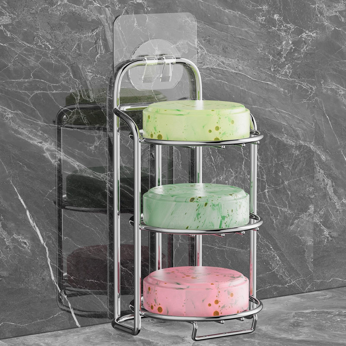 Yoshiky 3-Tier Shower Soap Shampoo Bar Holder, Self Adhesive & Freestanding Draining Bathroom Soap Dish Caddy for Bathroom Wall Accesories Decor