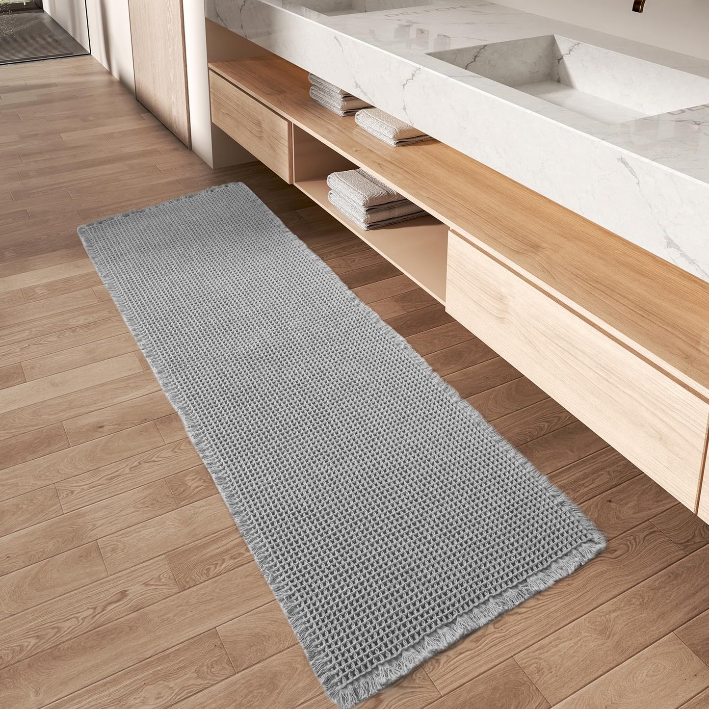 Upgraded Waffle Bath Mat Ultra Absorbent Non Slip Bathroom Mat, 17" x 24" | Brown, Quick Dry Washable Bathroom Rugs, Extra Soft Decorative Bath Rugs for Bathroom Floor, Beside Tub and Shower