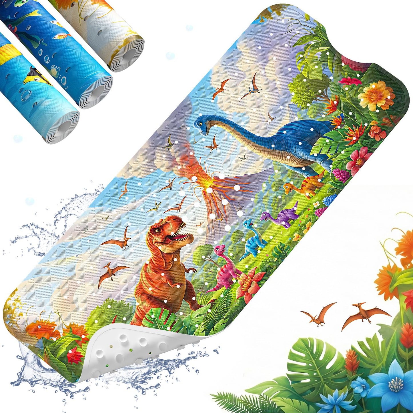 XIYUNTE Baby Bath Mat for Tub Non Slip Kids Bath Mat - 40''x16'' Extra Long Cartoon Turtle Baby Bath Tub Mat Eco-Friendly Toddler Bath Mats with Suction Cups & Drain Holes, Easy to Clean & Easy Drying