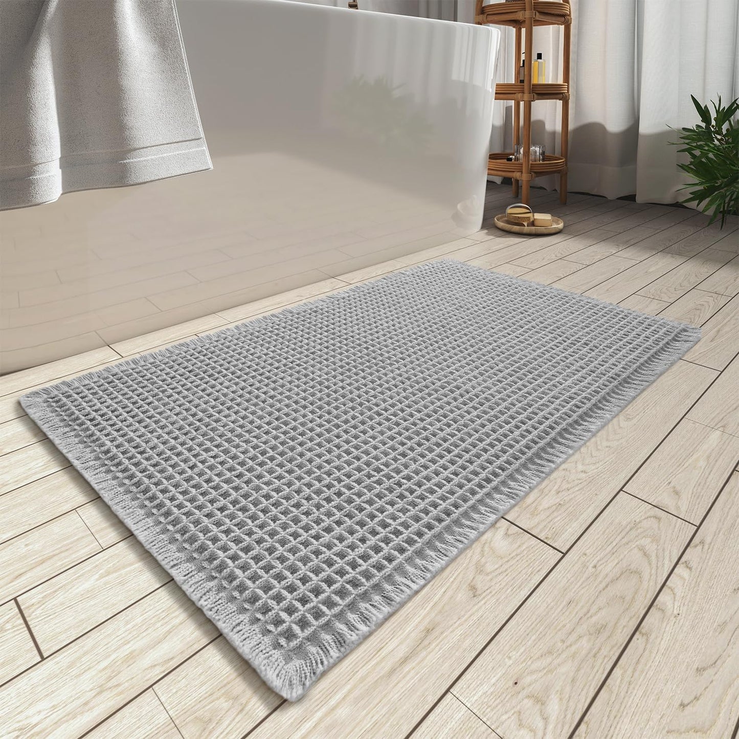 Upgraded Waffle Bath Mat Ultra Absorbent Non Slip Bathroom Mat, 17" x 24" | Brown, Quick Dry Washable Bathroom Rugs, Extra Soft Decorative Bath Rugs for Bathroom Floor, Beside Tub and Shower
