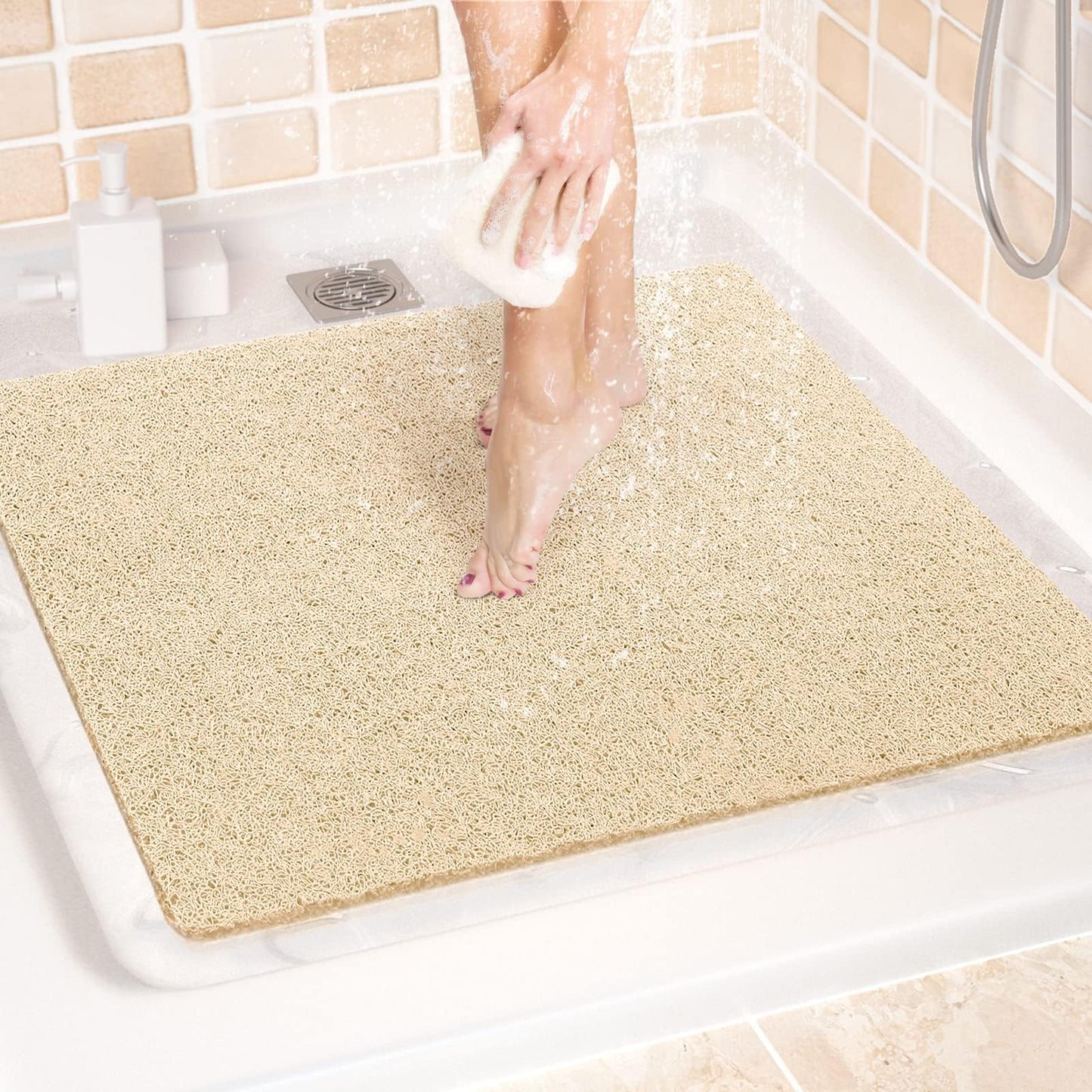 LuxStep Shower Mat Bathtub Mat,24x16 inch, Non-Slip Bath Mat with Drain, Quick Drying PVC Loofah Bathmat for Tub,Shower,Bathroom (Phthalate Free,Grey) | 24x16 inch PVC Loofah Bathmat for Tub,Shower,Bathroom (Phthalate Free,Grey)