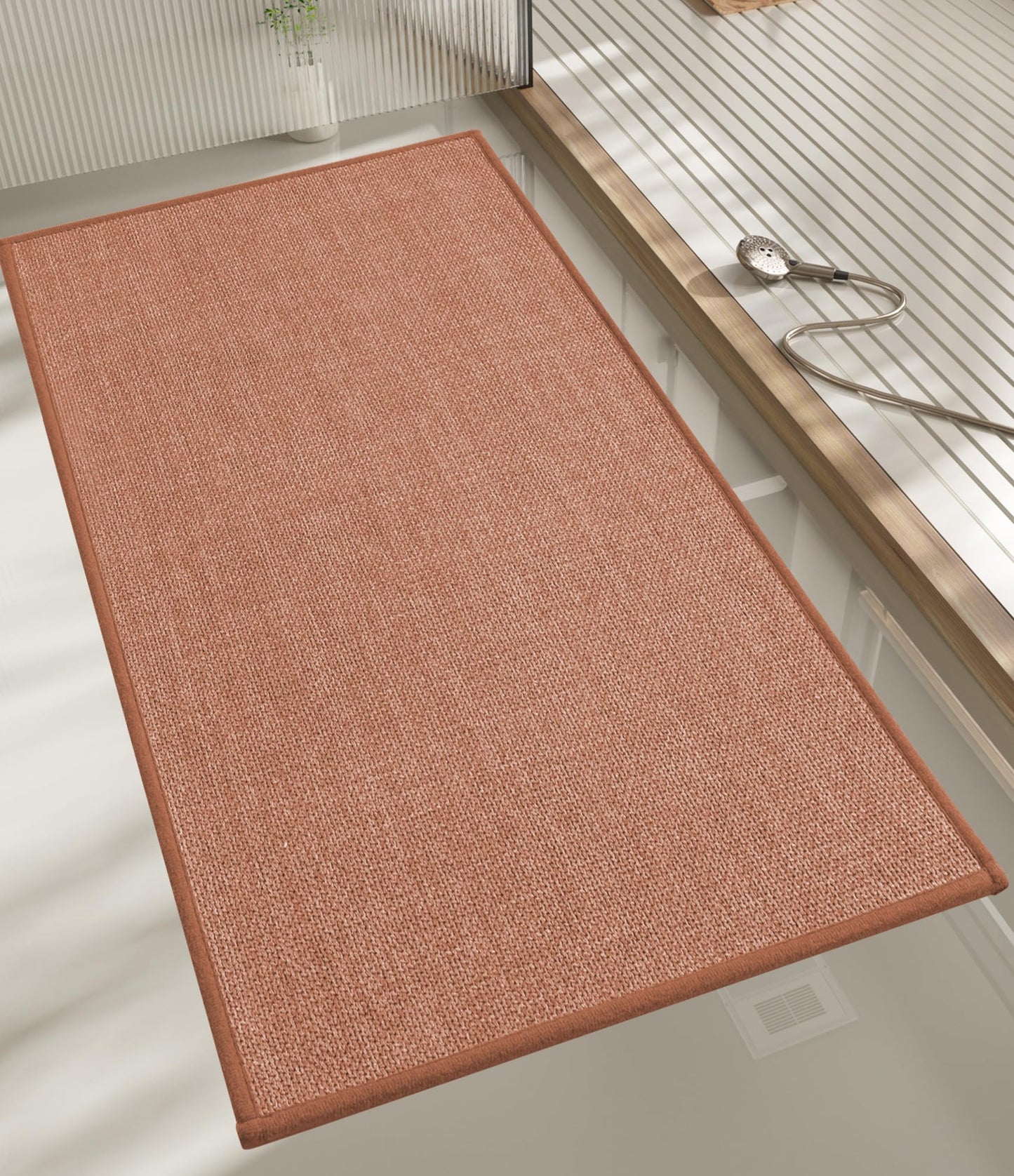 chakme Bathroom Rugs Mat 24x17, Ultra Thin Non Slip Bath Mat Small Quick Dry Absorbent Bath Mat for Bathroom Floor, (Dark Beige, 24"x17")