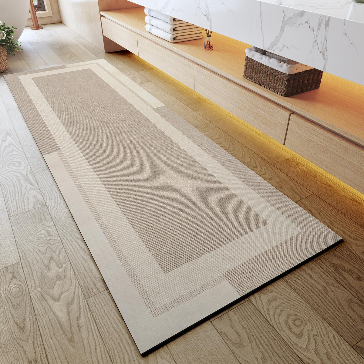 YDKGL Non Slip Bath Mat Thin Bathroom Rugs Fit Under Door Grey 16"x 24" | Quick Dry Absorbent Washable Rubber Backing Bath Rug Shower Mat Bathroom Floor Mat for Sink Bathtub Beside Shower Entrance